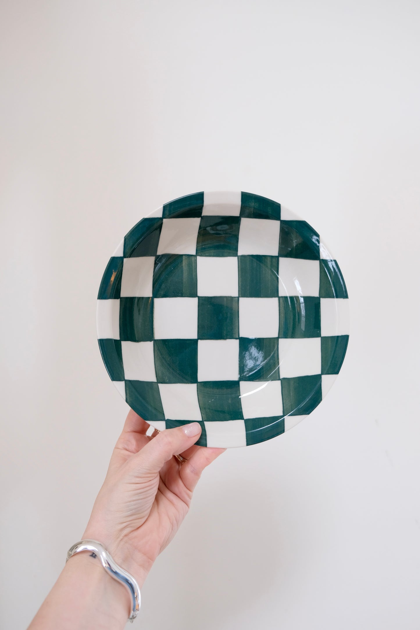 Set of 4 Vintage Waechtersbach Green Checkered Stoneware Bowls