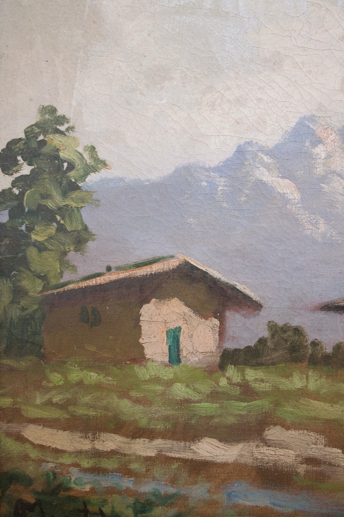 Mountains & Houses Impressionist Painting – 17” x 21.5”