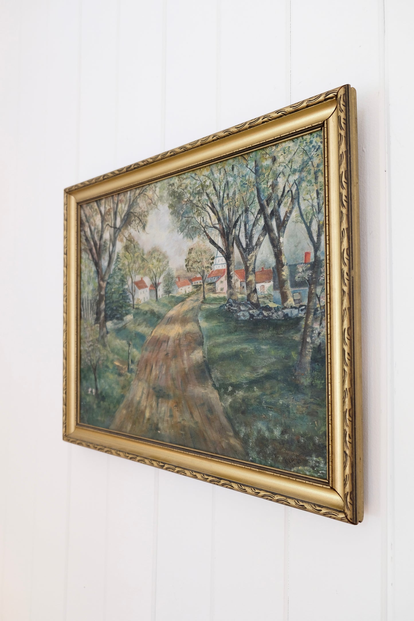 Signed & Dated 1948 Oil Painting of a Country Lane