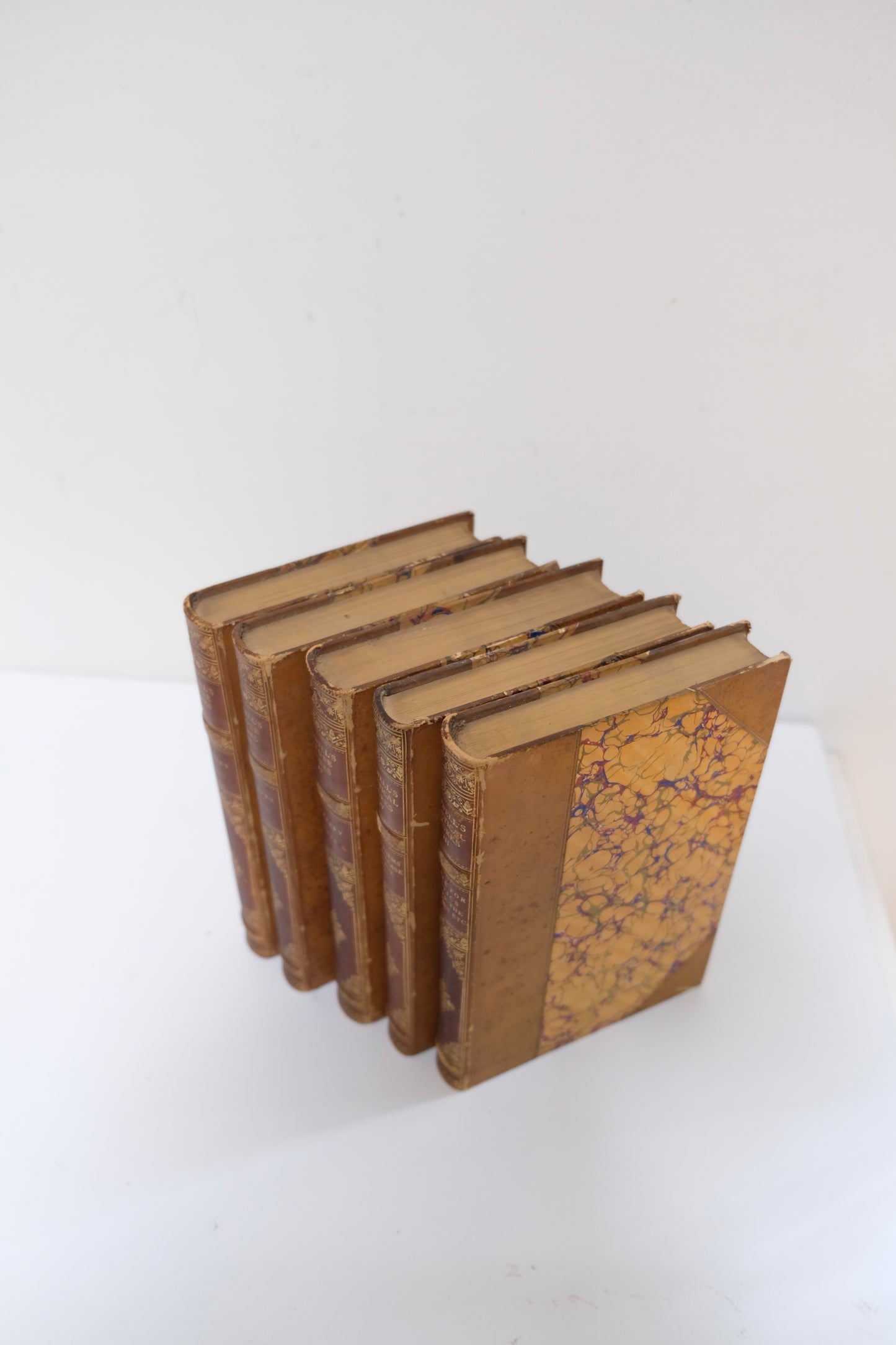 Five Antique Leather Lowell Volumes