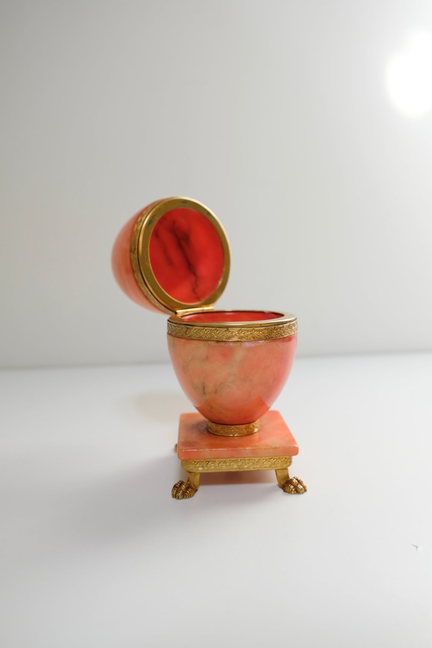 Beautiful Vintage Orange Alabaster Egg-Shaped Box