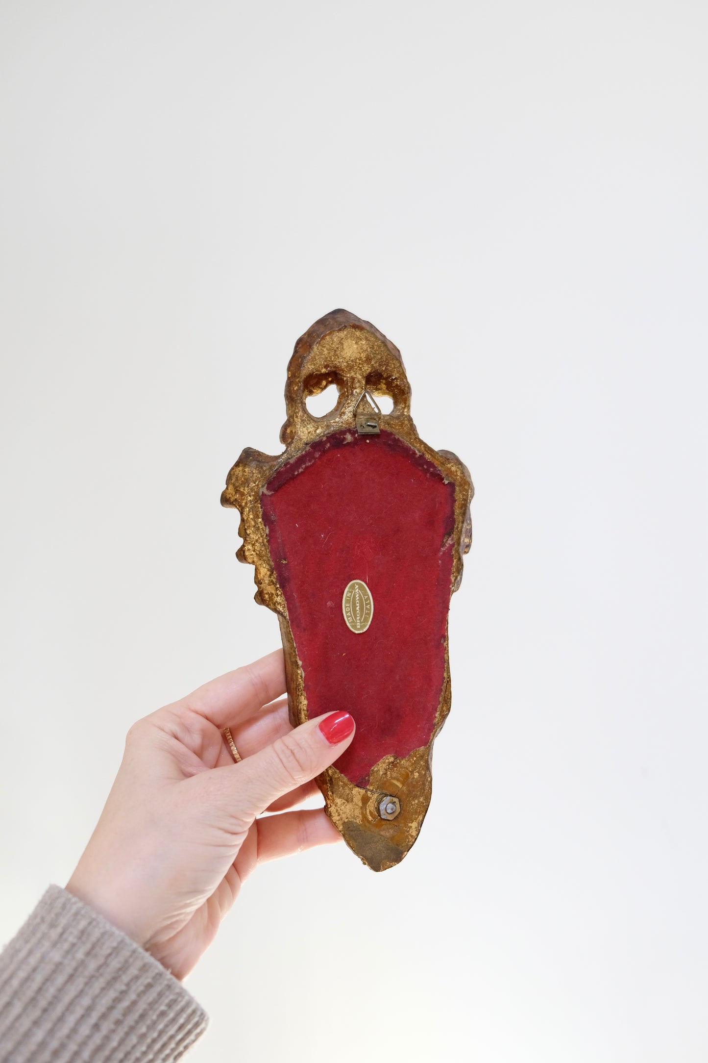Vintage Italian Baroque-Style Small Mirror with Candlestick Holder