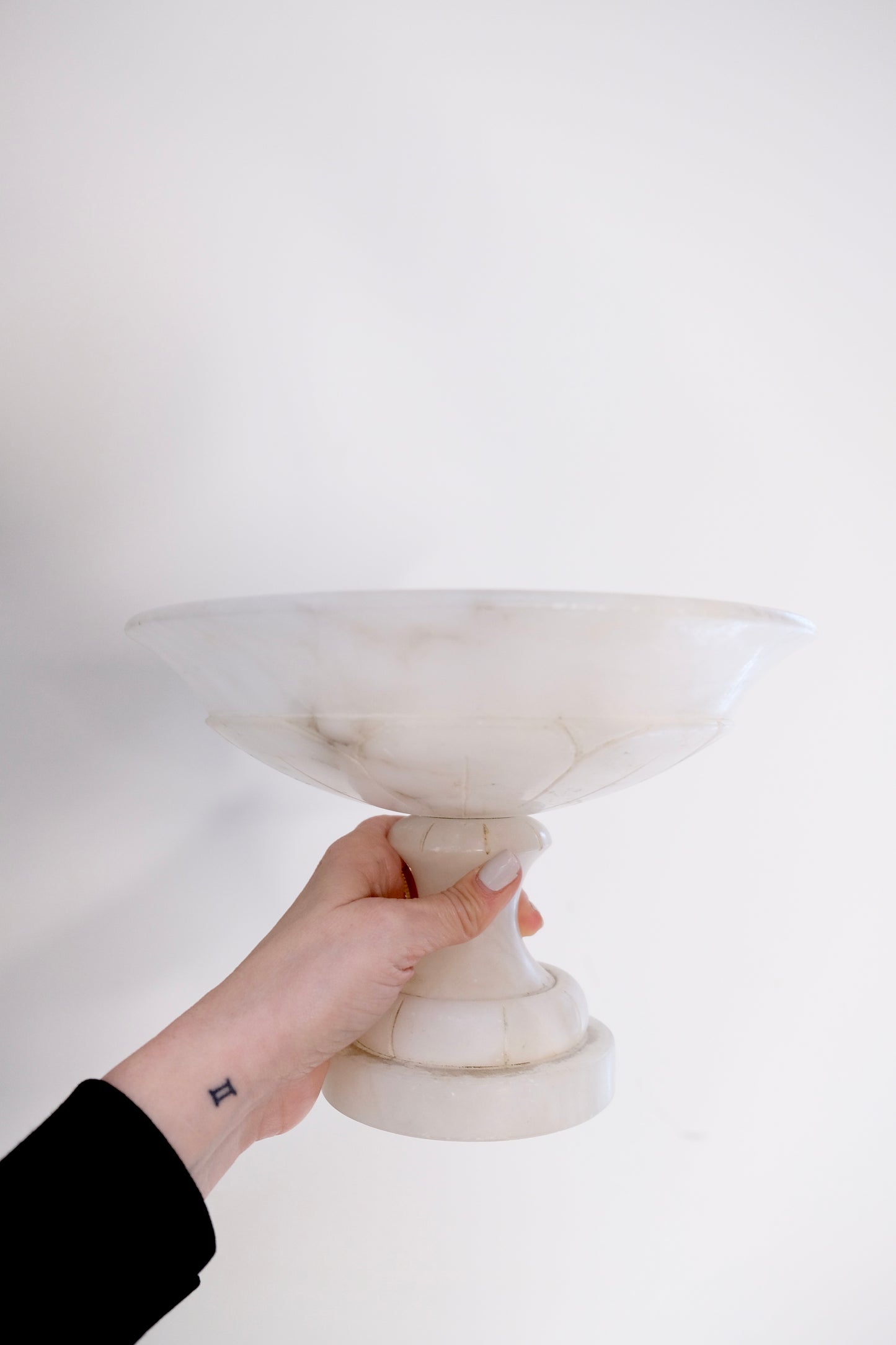 Large Alabaster Carved Compote