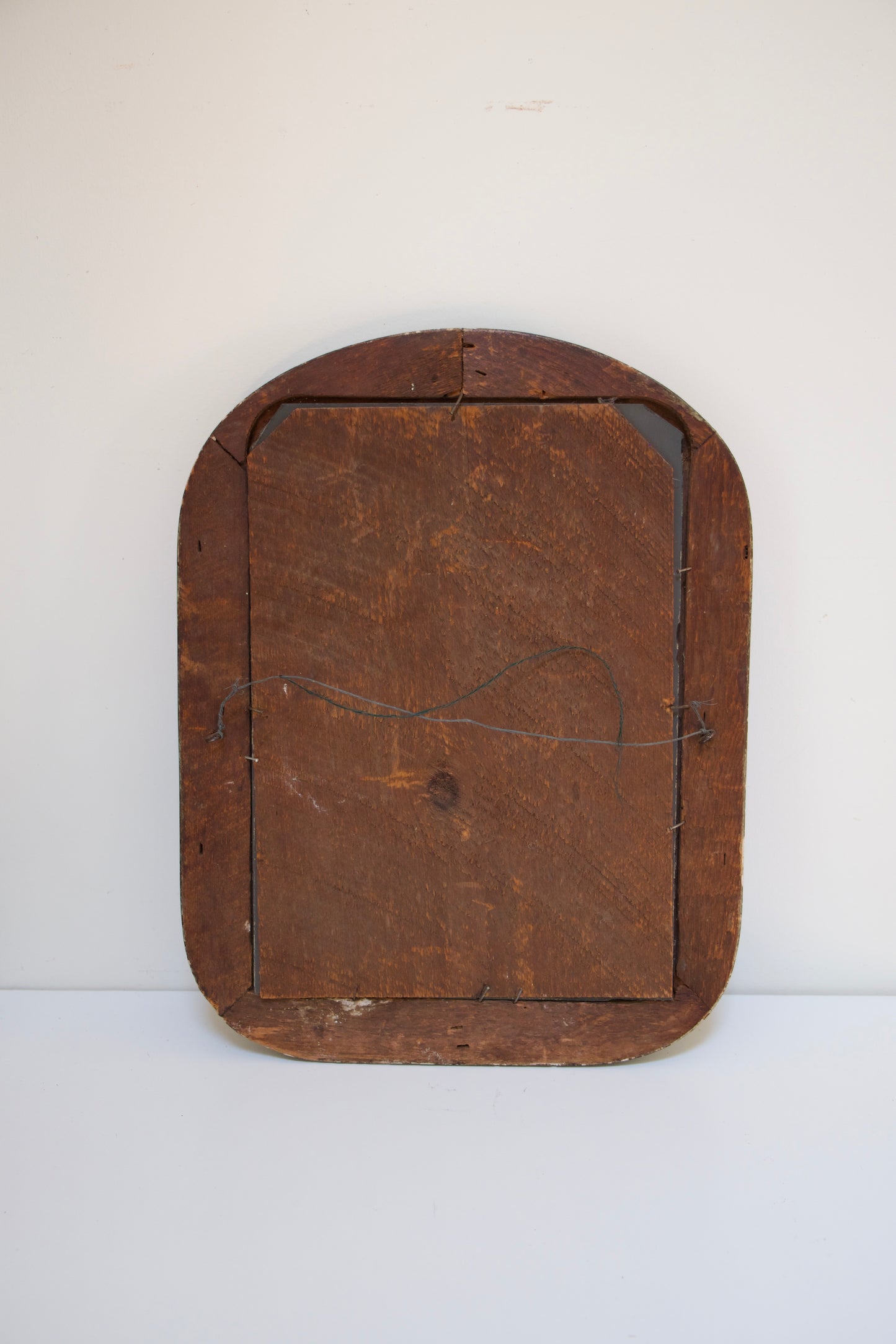 Antique Arched Top Wood Mirror with Original Aged Glass, European Style