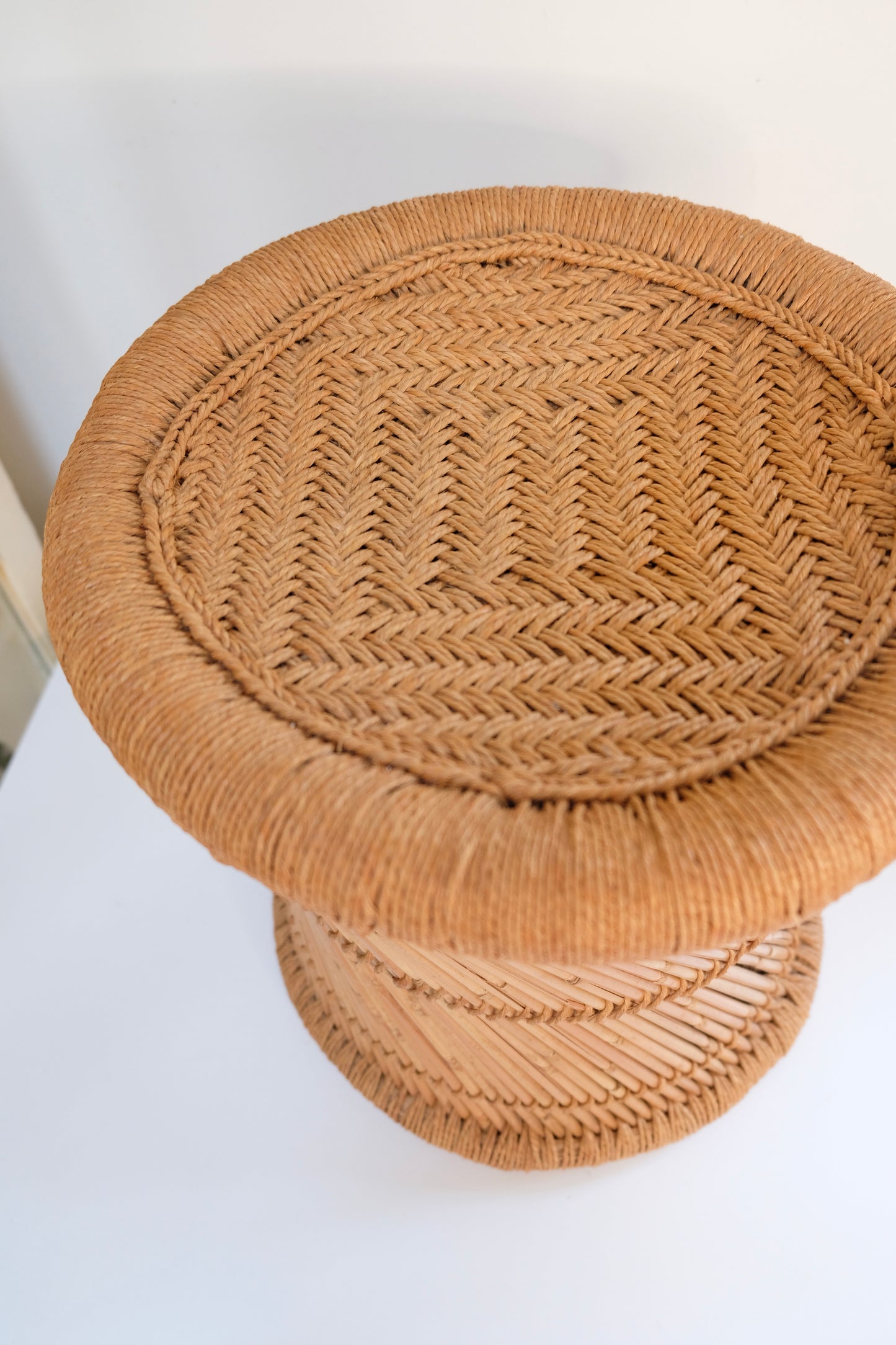 Vintage Jute Wicker Pencil Reed Bamboo Stool/Stands