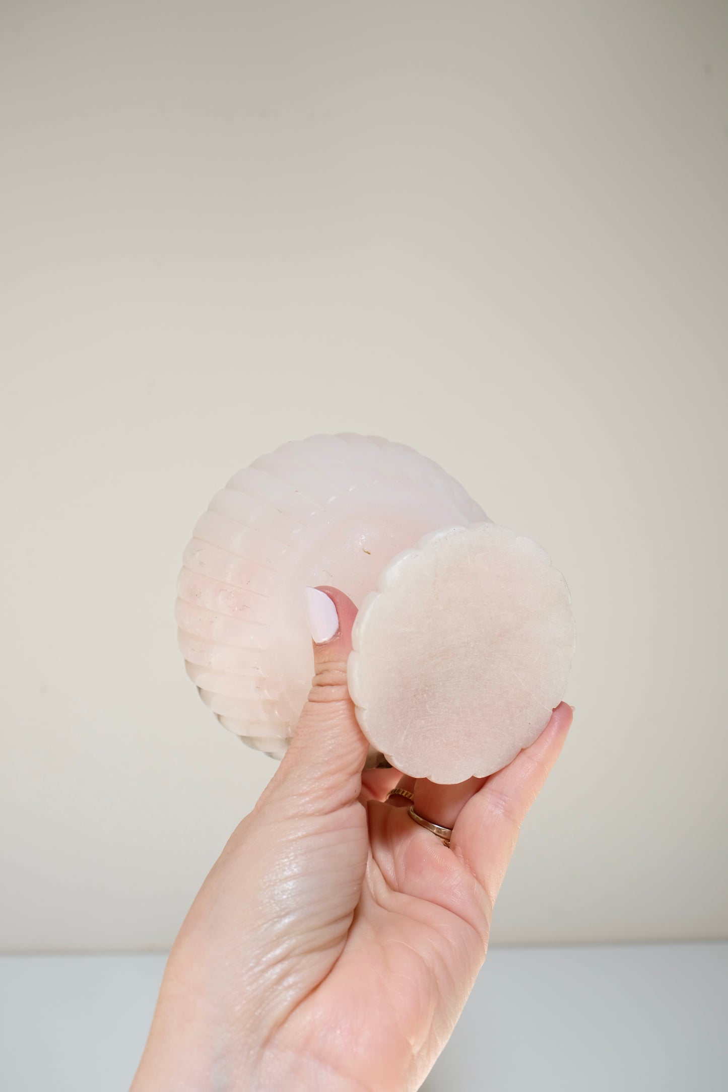 Stunning Vintage Pink Alabaster Pedestal Dishes