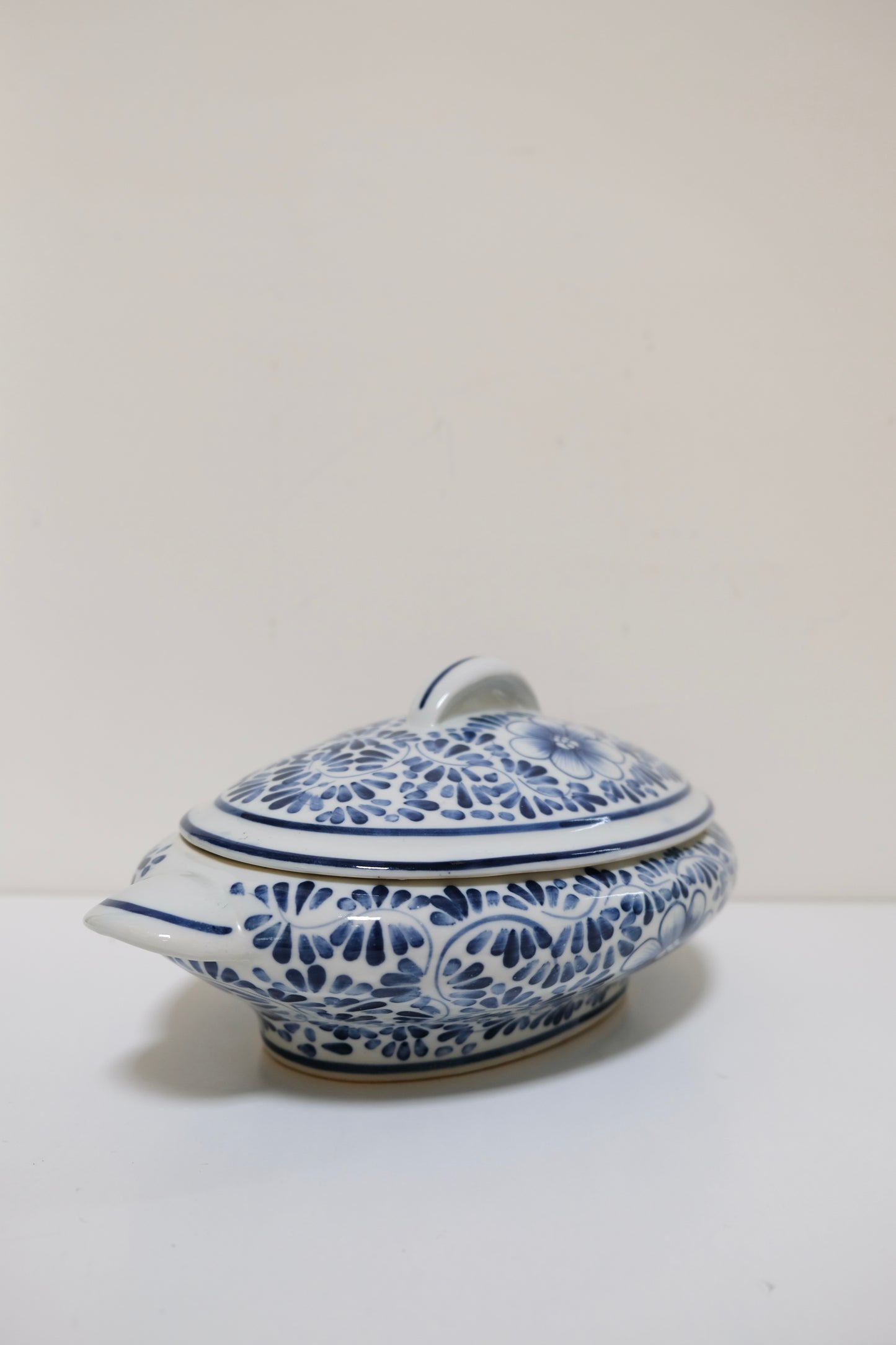 Blue & White Floral Tureen with Lid