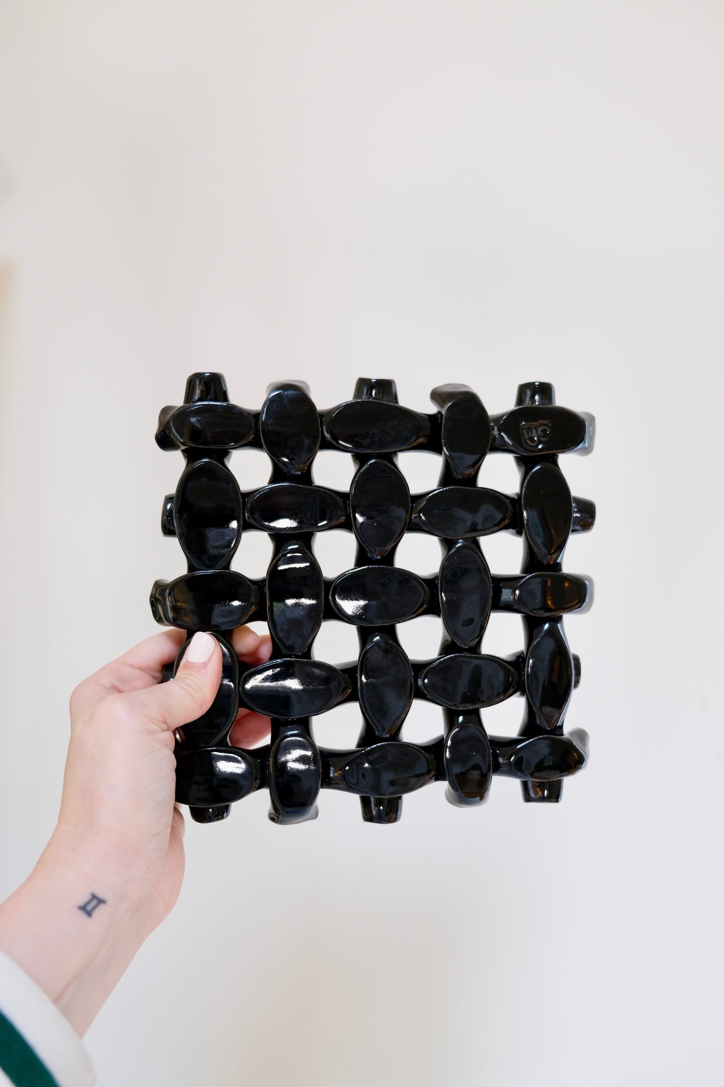 Woven Pottery Trivet in Black Glaze