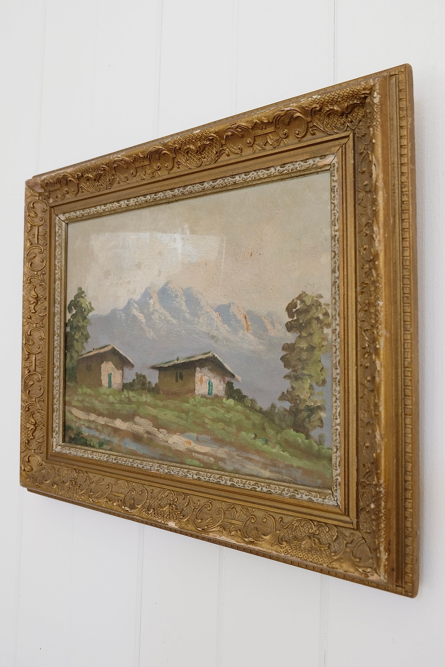 Mountains & Houses Impressionist Painting – 17” x 21.5”