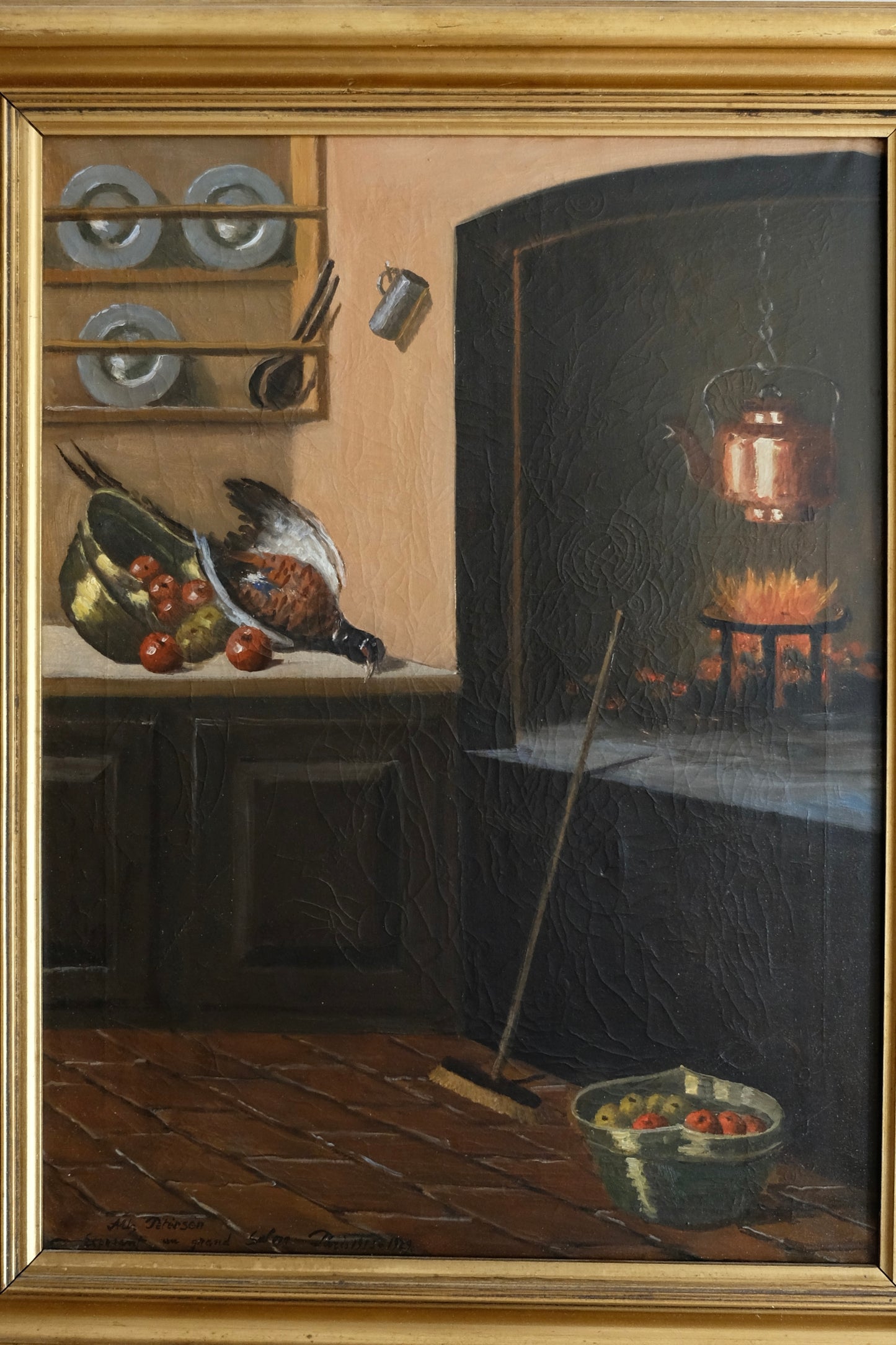 Kitchen Interior Oil Painting by Danish artist Albert Petersen (1875-1957)