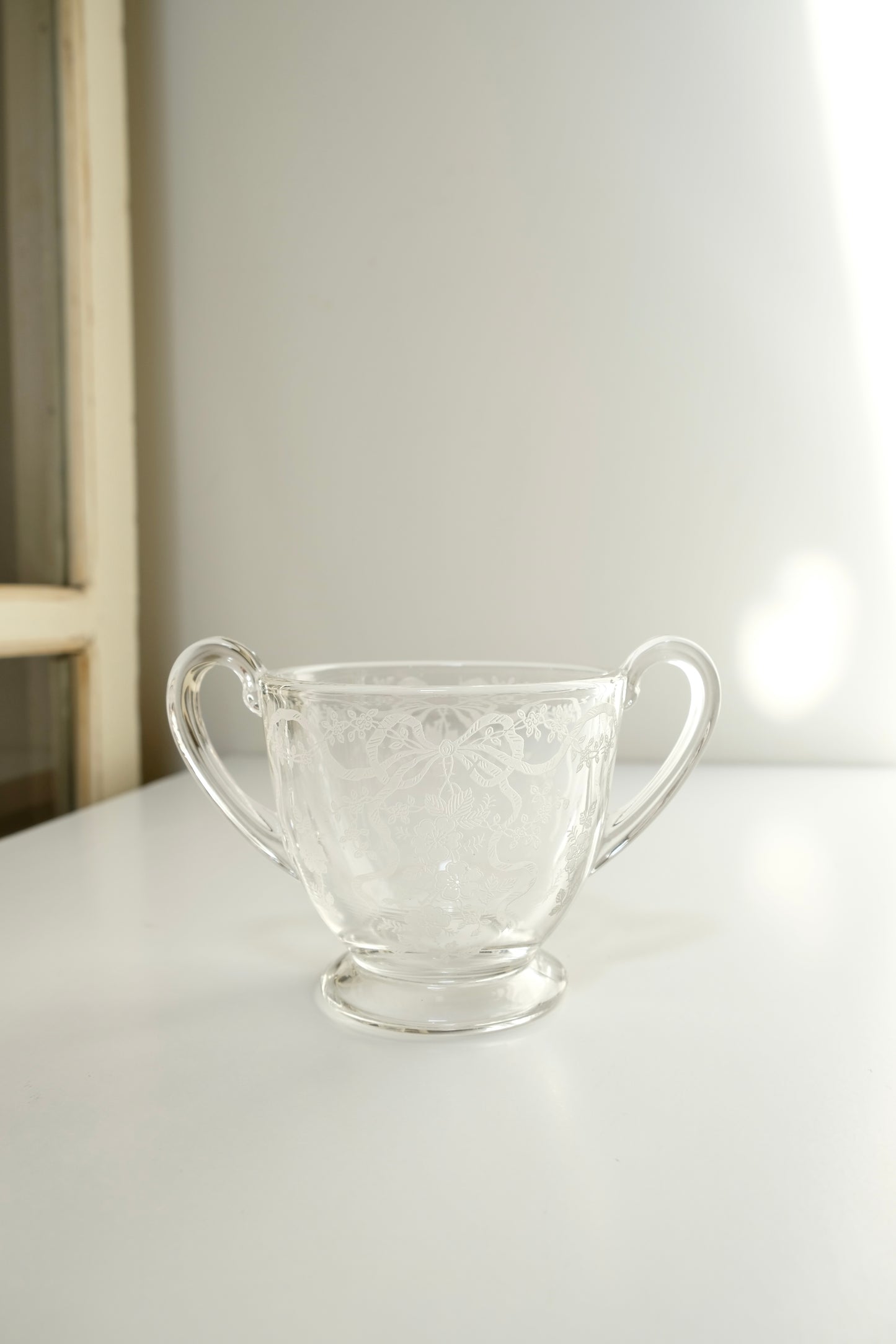 Vintage Fostoria Etched Glass Sugar & Creamer Set