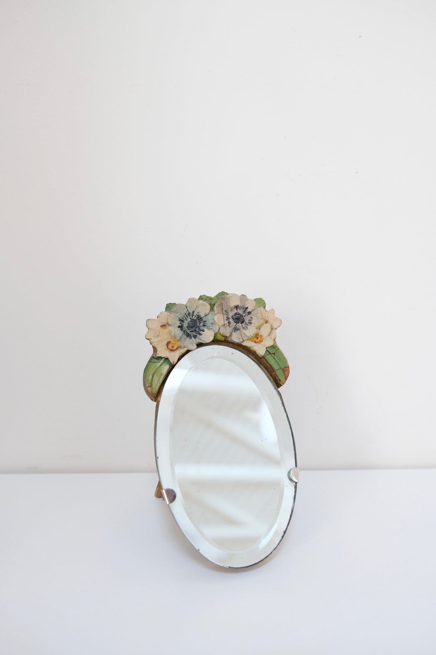 Antique English Hand Carved Floral Dresser Mirror