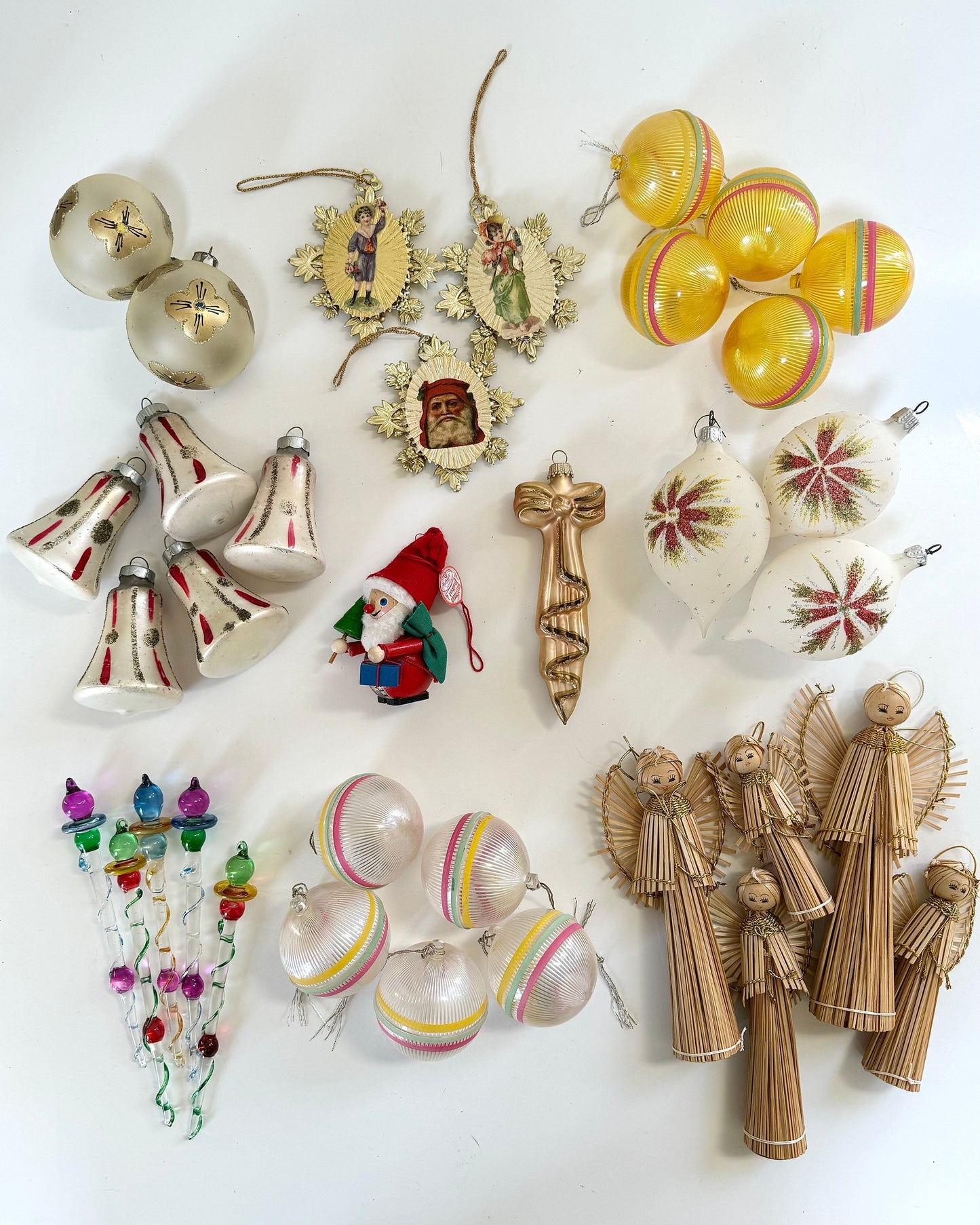 MCM Hard Plastic Striped and Ribbed Christmas Balls