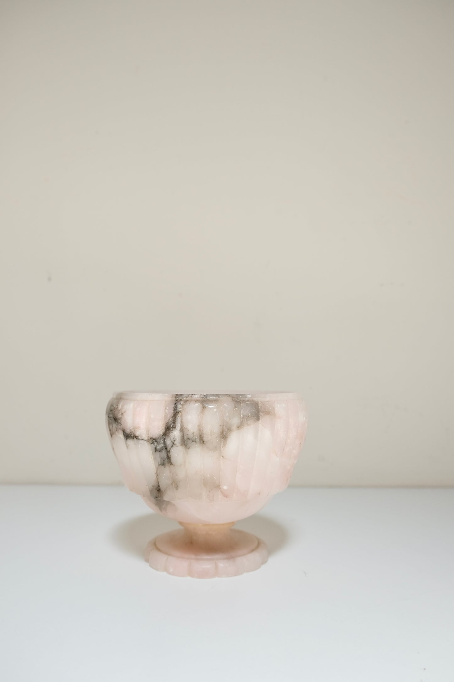 Stunning Vintage Pink Alabaster Pedestal Dishes