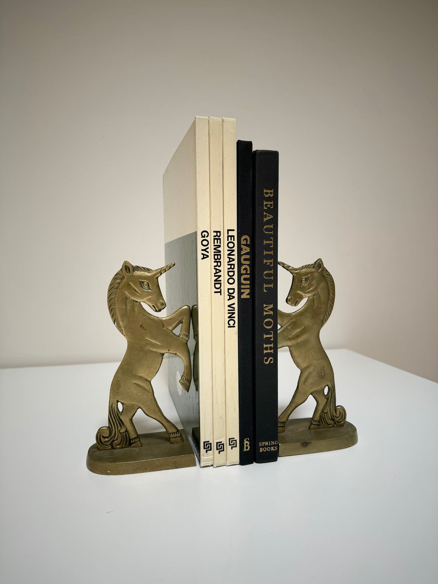 Flat Brass Unicorn Bookends