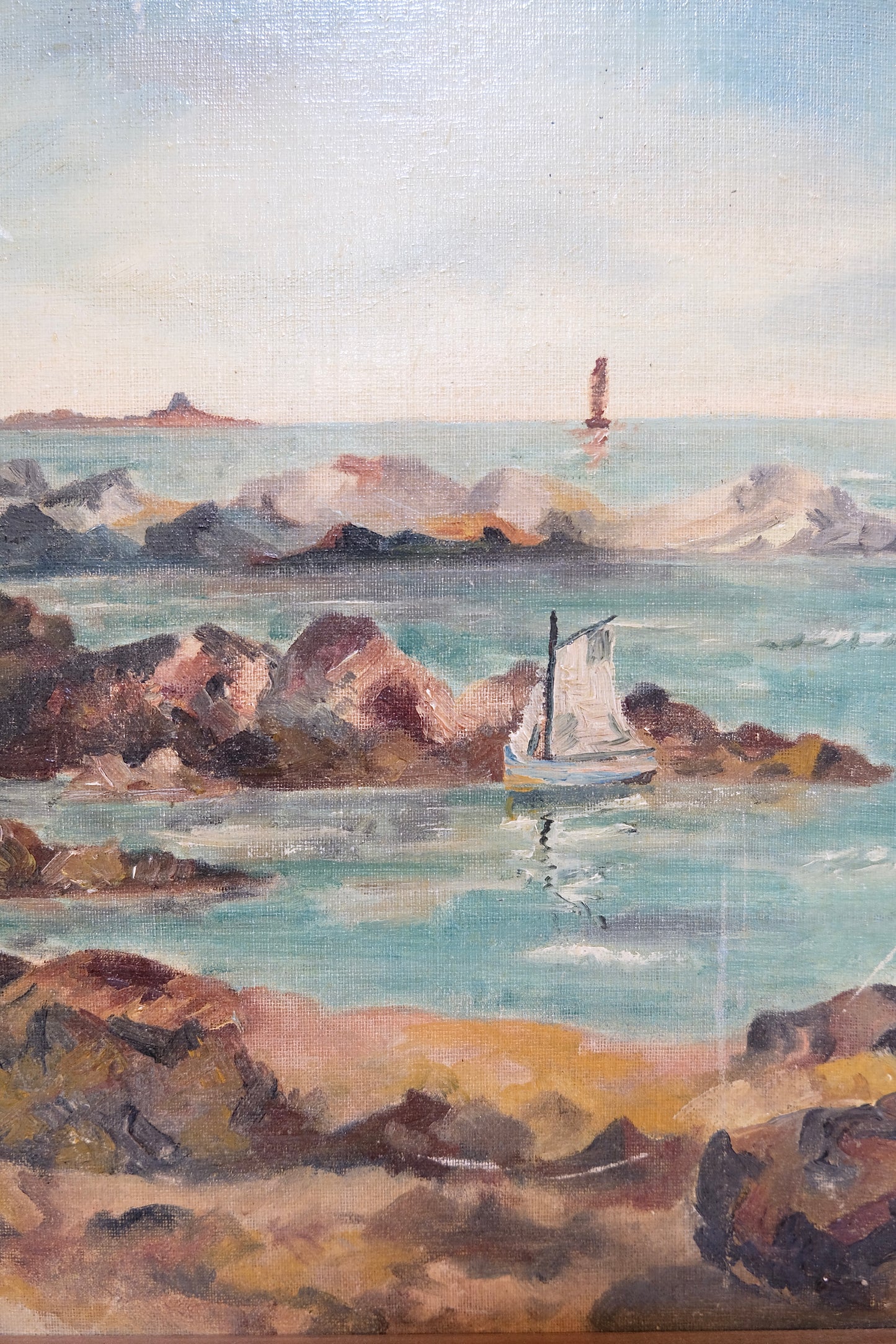 French Coastal Oil Painting, signed Danjon – 20.75” x 15.75”