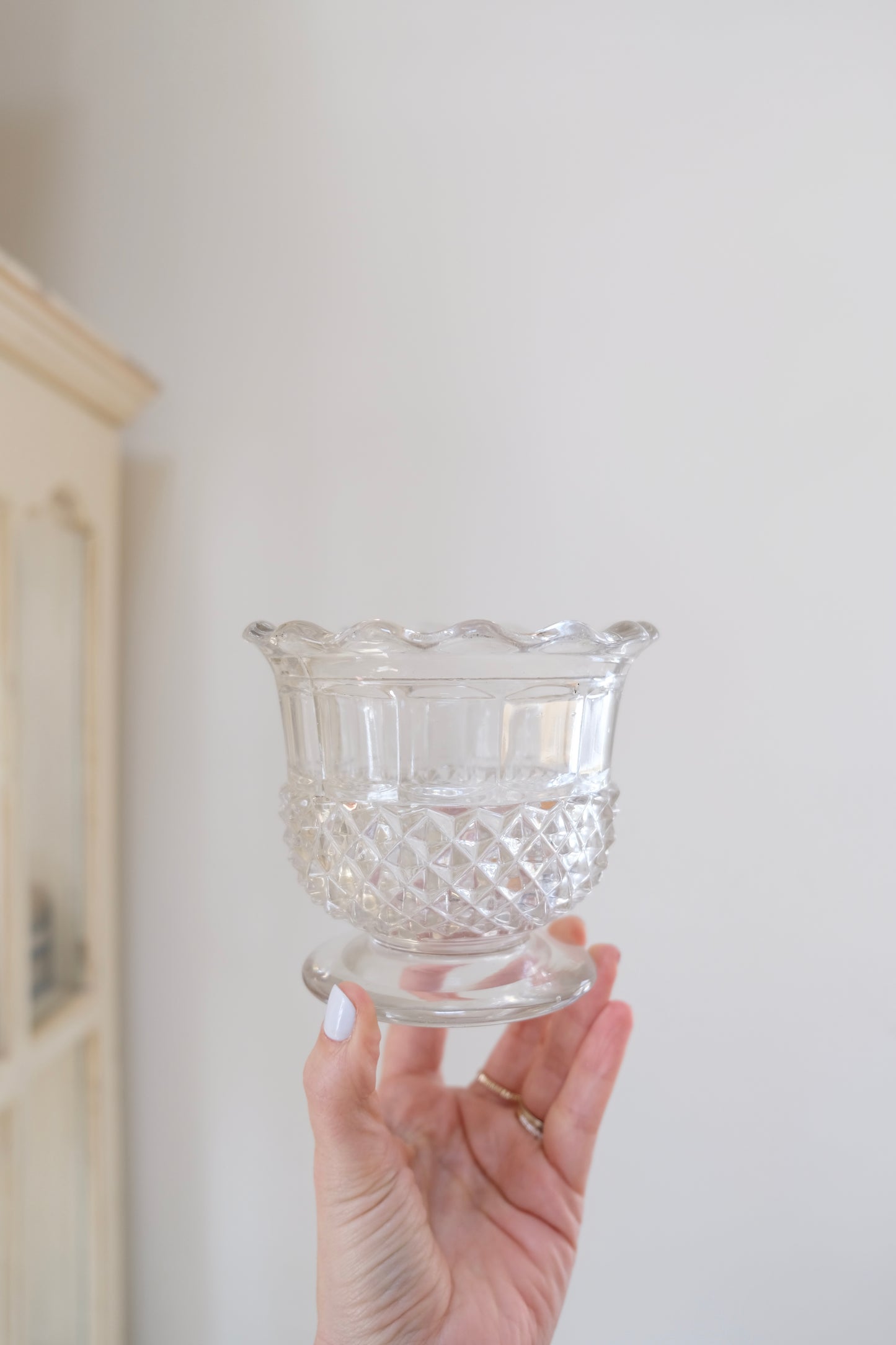 Vintage Footed Pedestal Vase with Scalloped Edge