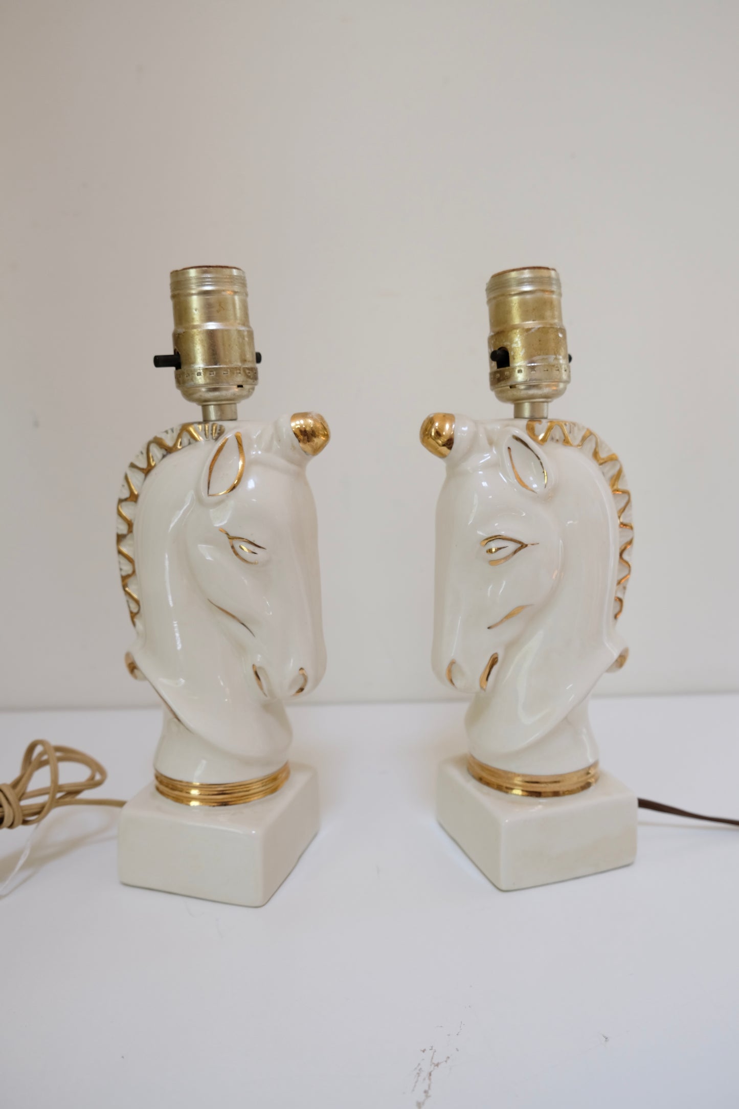 Pair of Vintage Ceramic Horse Head Lamps