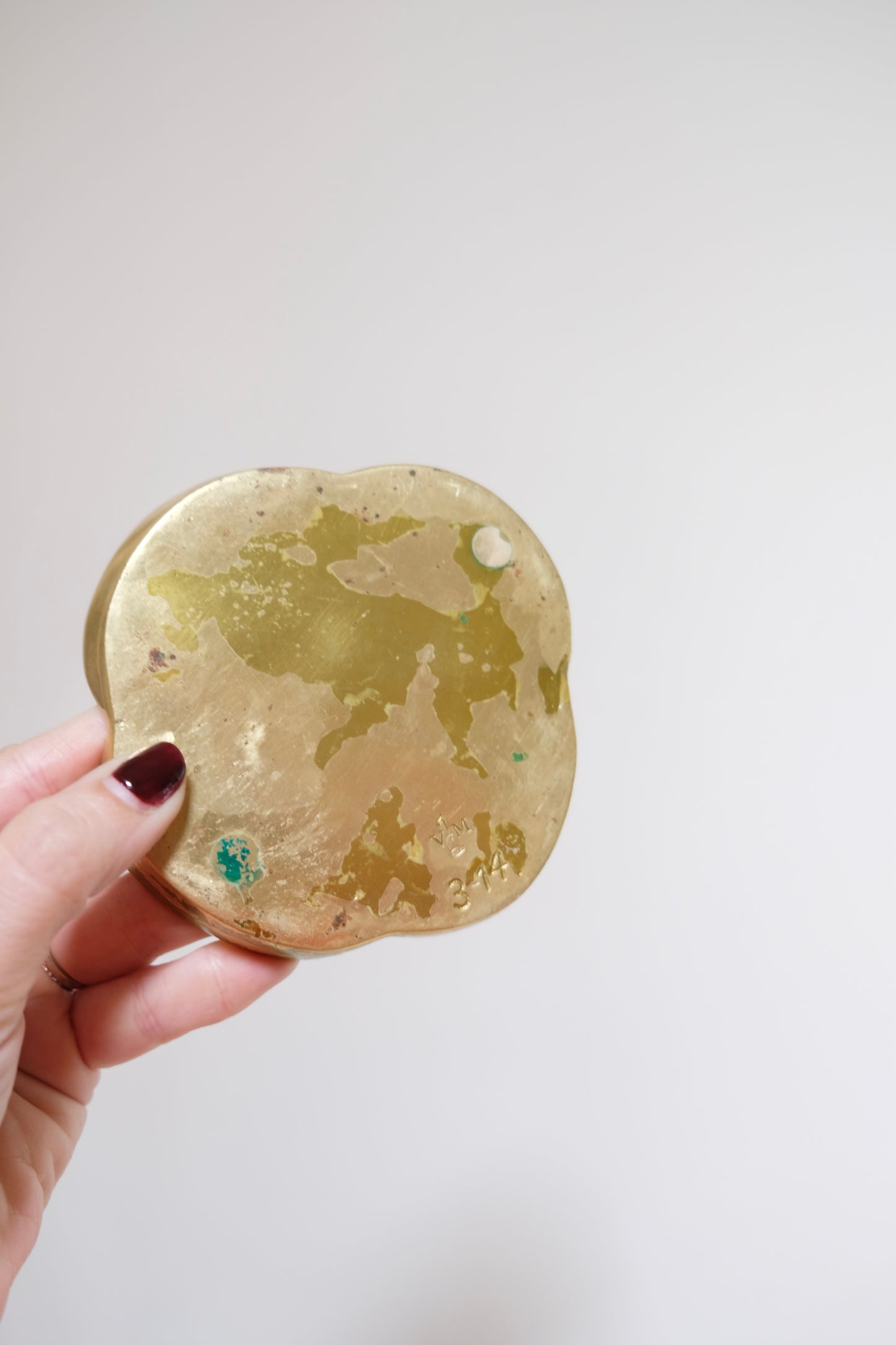 Mid-Century Solid Brass Clover Dish with Horse Cameo