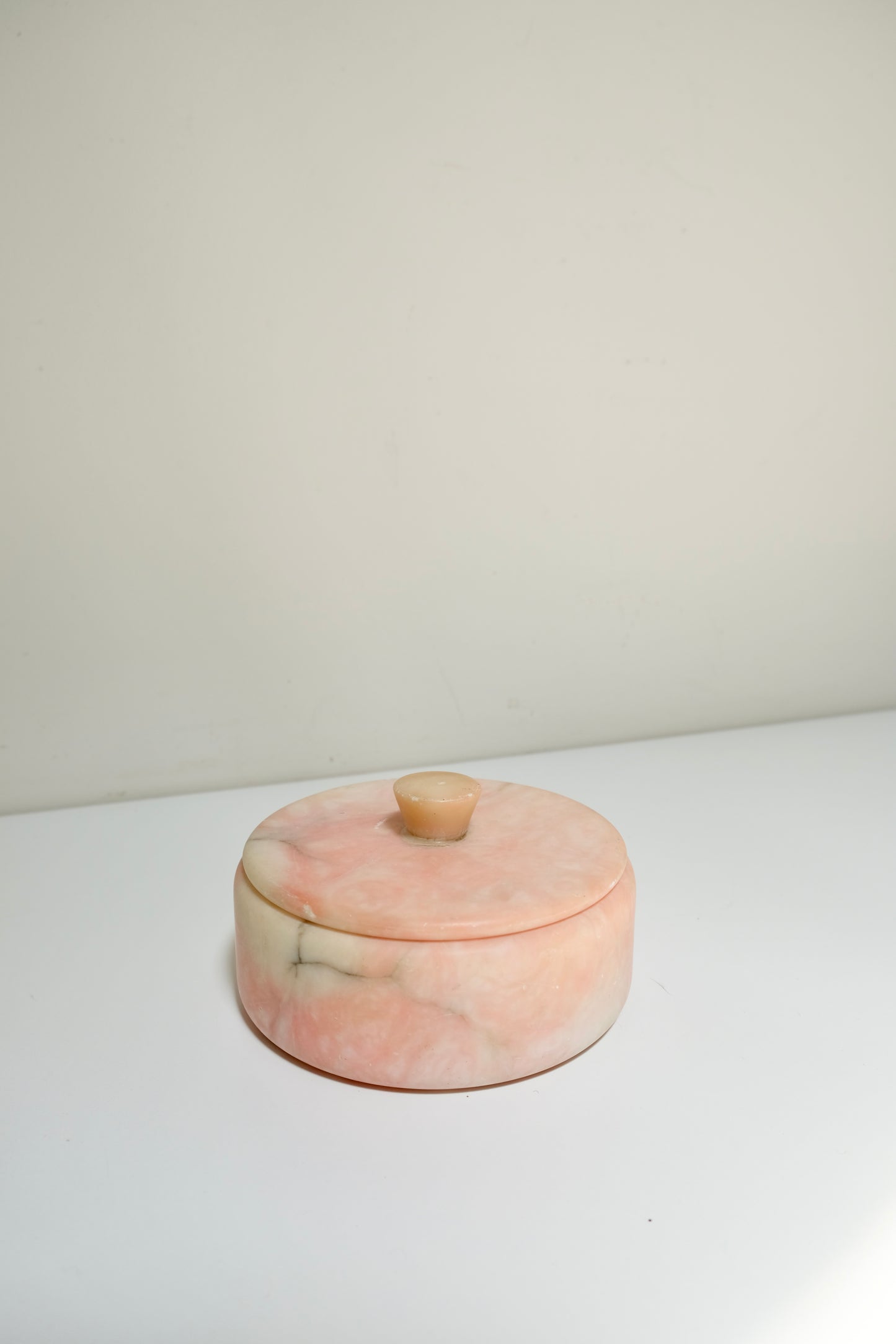 Vintage Pink Alabaster Lidded Trinket Dish