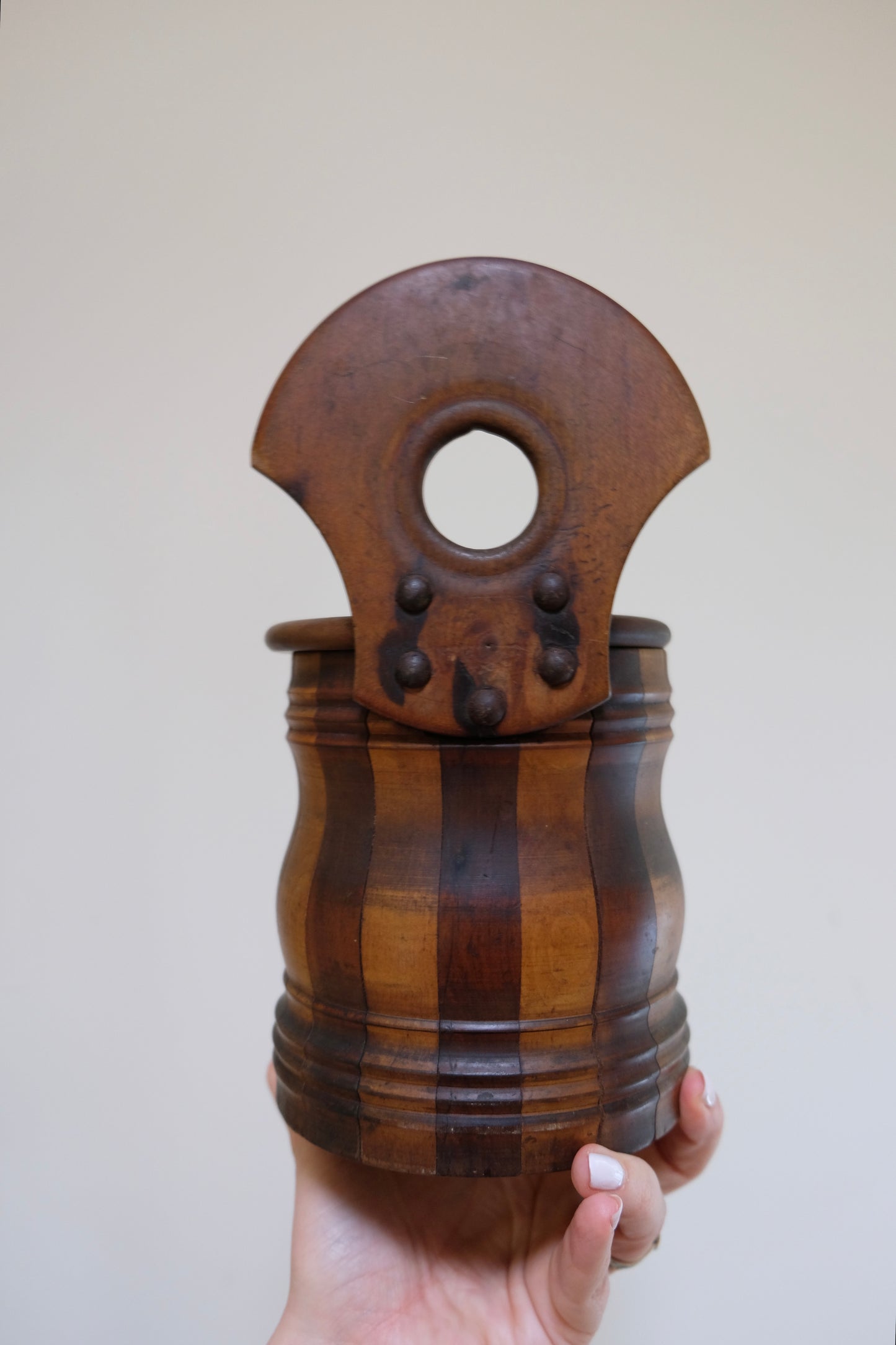 Rare Antique Scottish Mahogany and Maple Hanging Salt Box