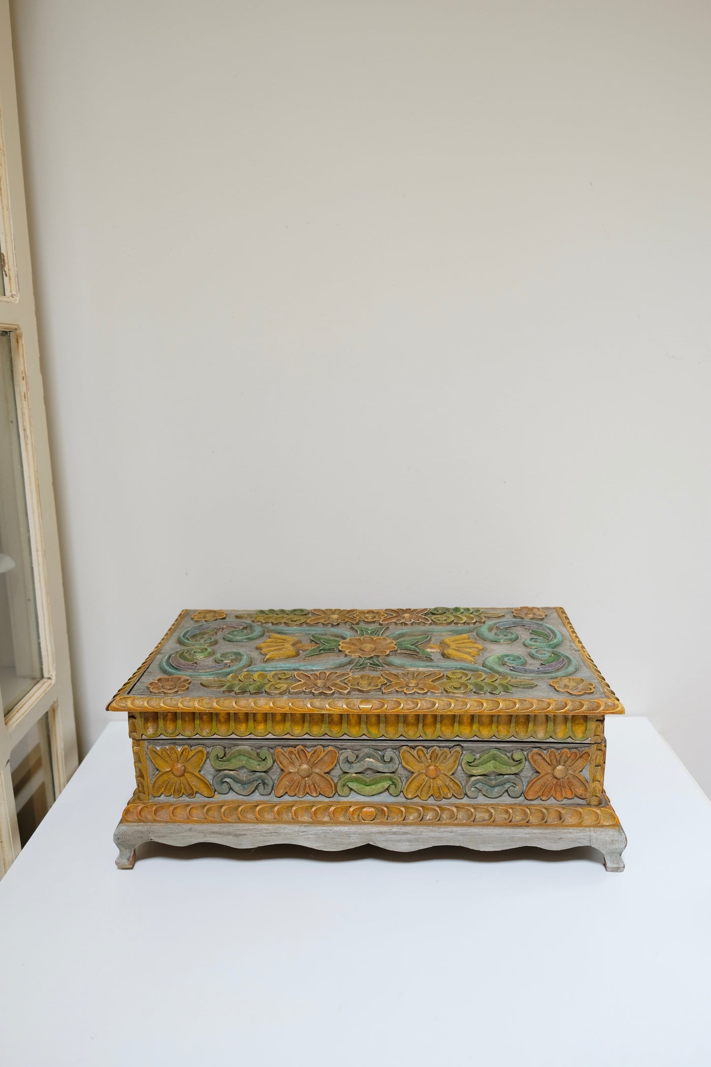 Hand-carved Floral Wooden Box
