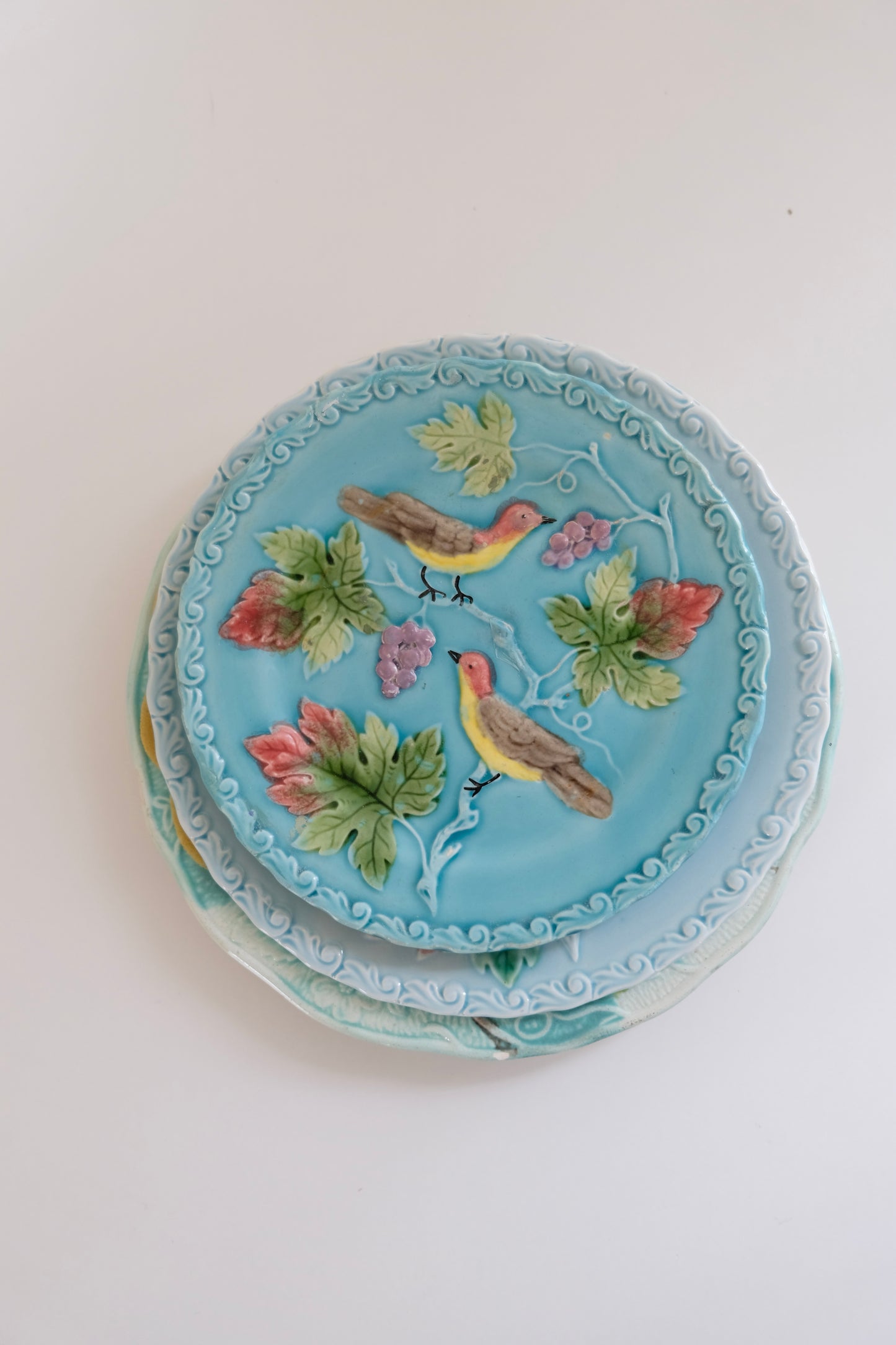 Set of 3 Antique German Majolica Plates