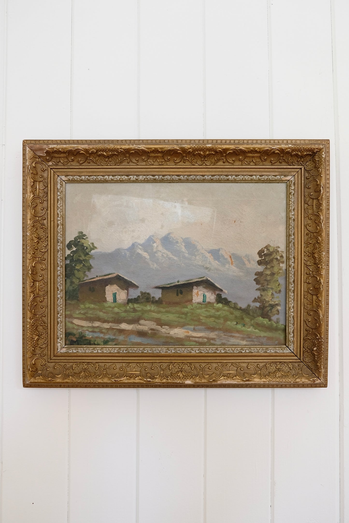 Mountains & Houses Impressionist Painting – 17” x 21.5”
