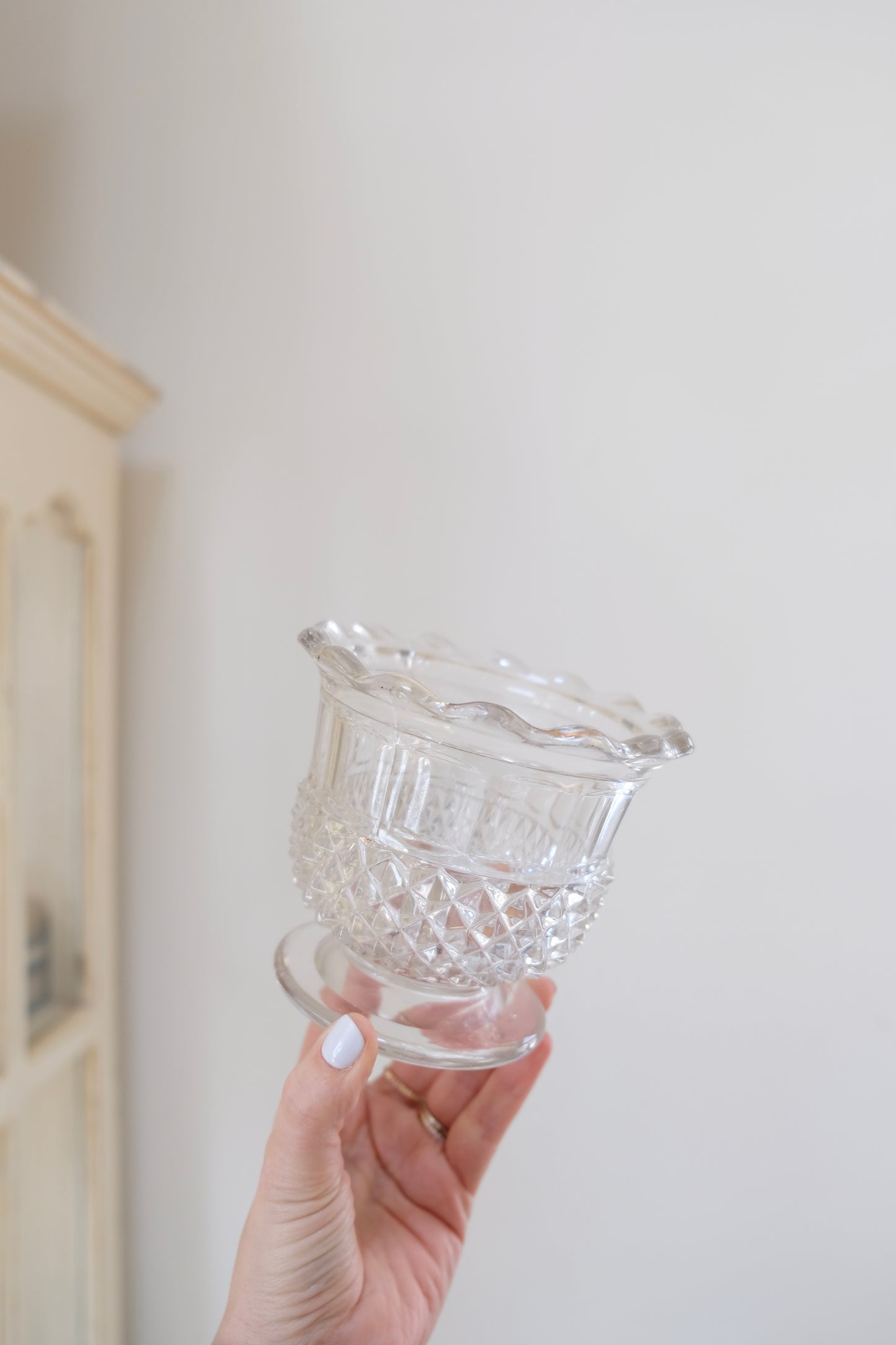 Vintage Footed Pedestal Vase with Scalloped Edge