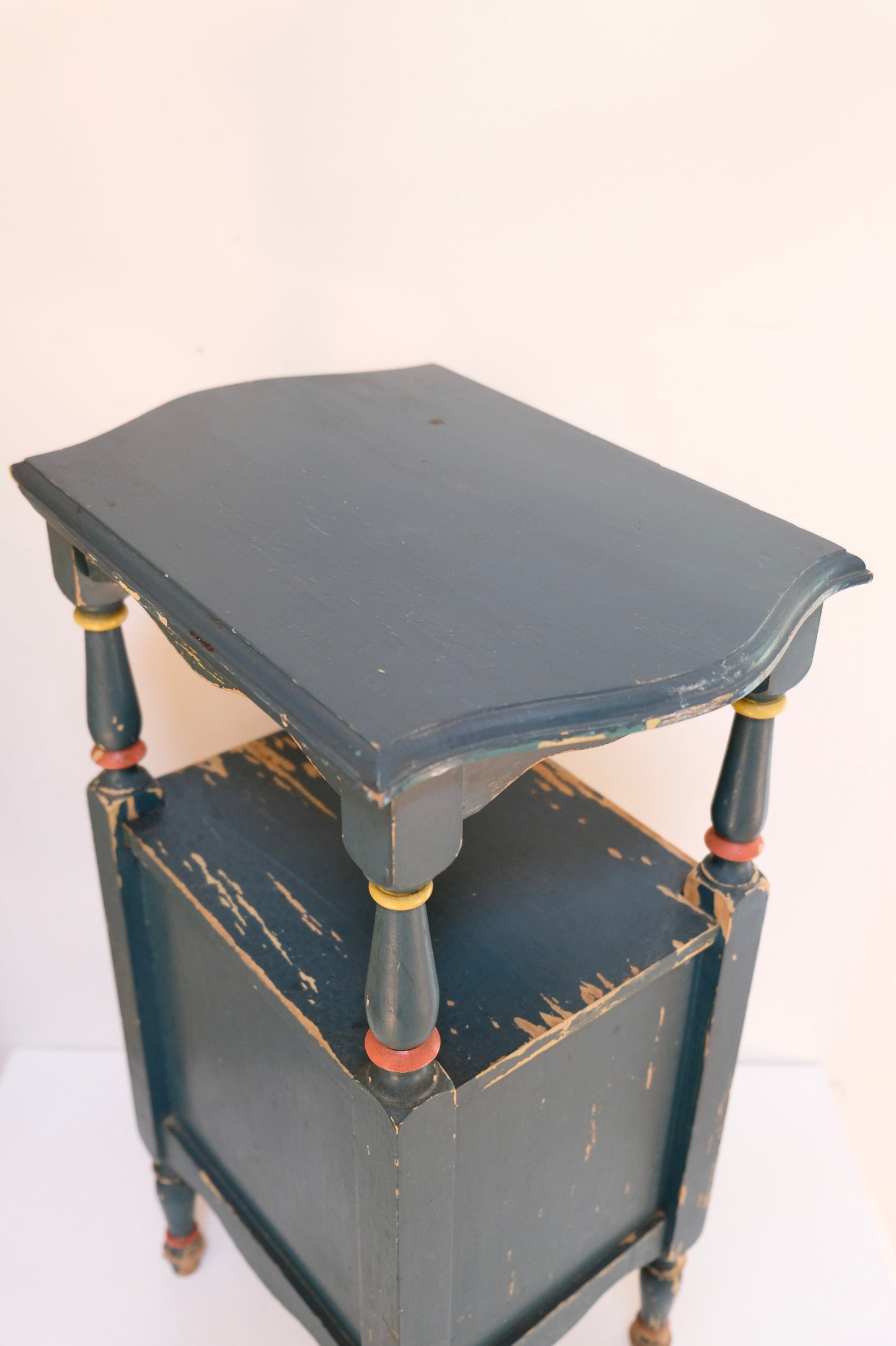 Antique Hand-Painted Folk Art Smoking Stand with Copper-Lined Interior