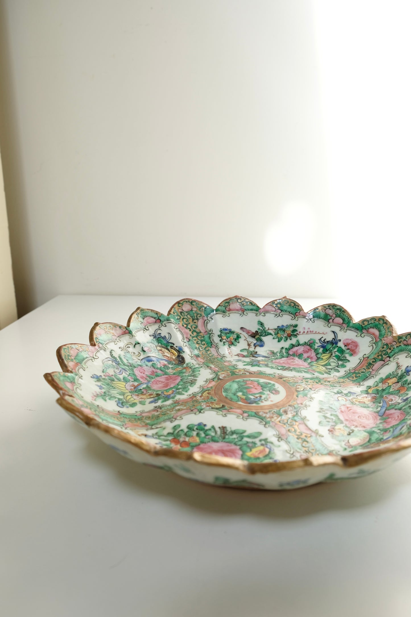 19th Century Rose Medallion Scalloped Porcelain Plate