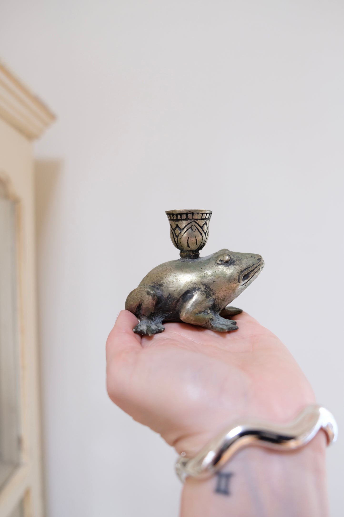 Vintage Metal Frog Candle Holder
