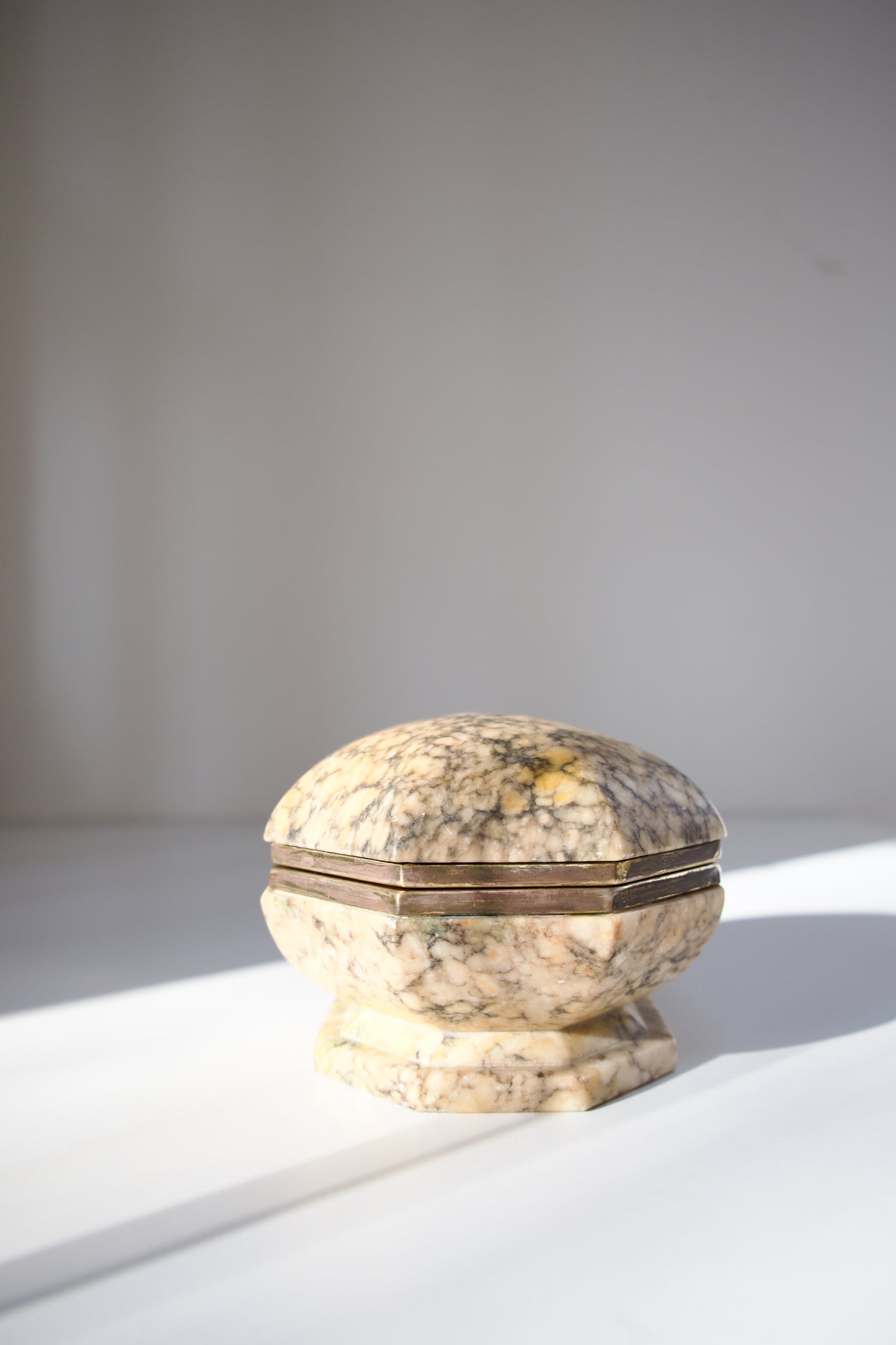 Vintage Octagon Alabaster Jewelry Casket
