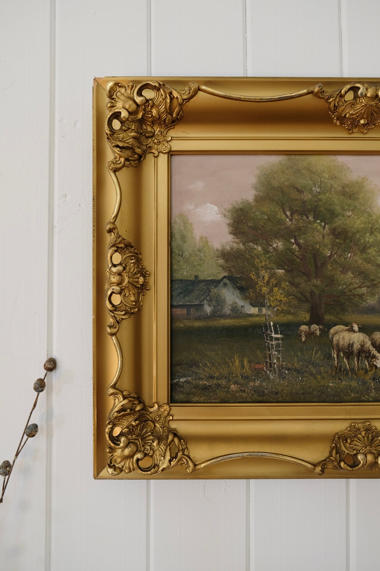 Signed Antique Oil Painting of Sheep in Pasture, by John Parker Davis