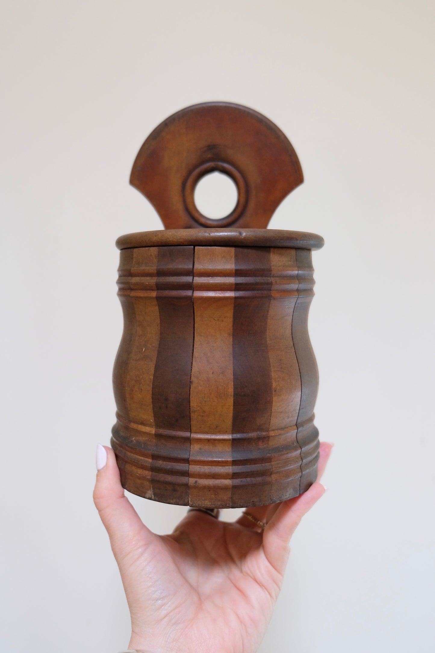 Rare Antique Scottish Mahogany and Maple Hanging Salt Box