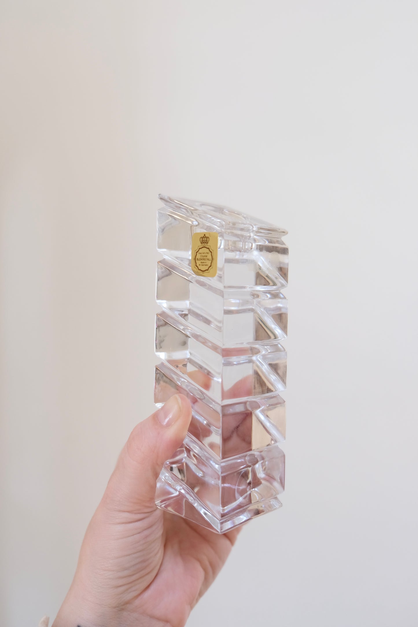 Vintage Bleikristall Geometric Crystal Candlesticks – Pair