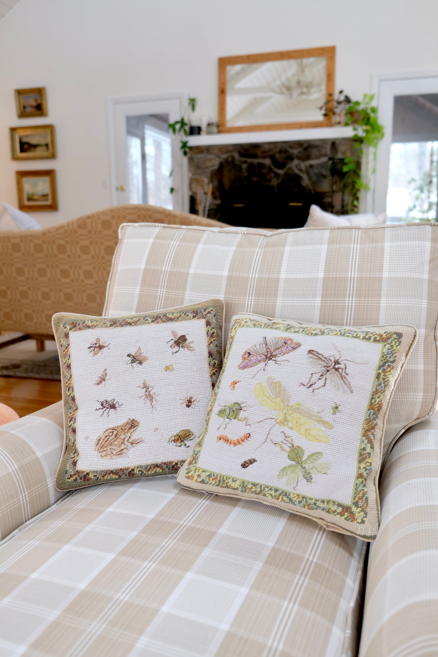 Adorable Vintage Needlepoint Springtime Pillows
