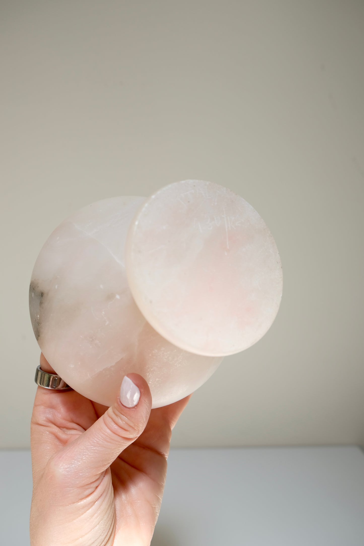 Stunning Vintage Pink Alabaster Pedestal Dishes