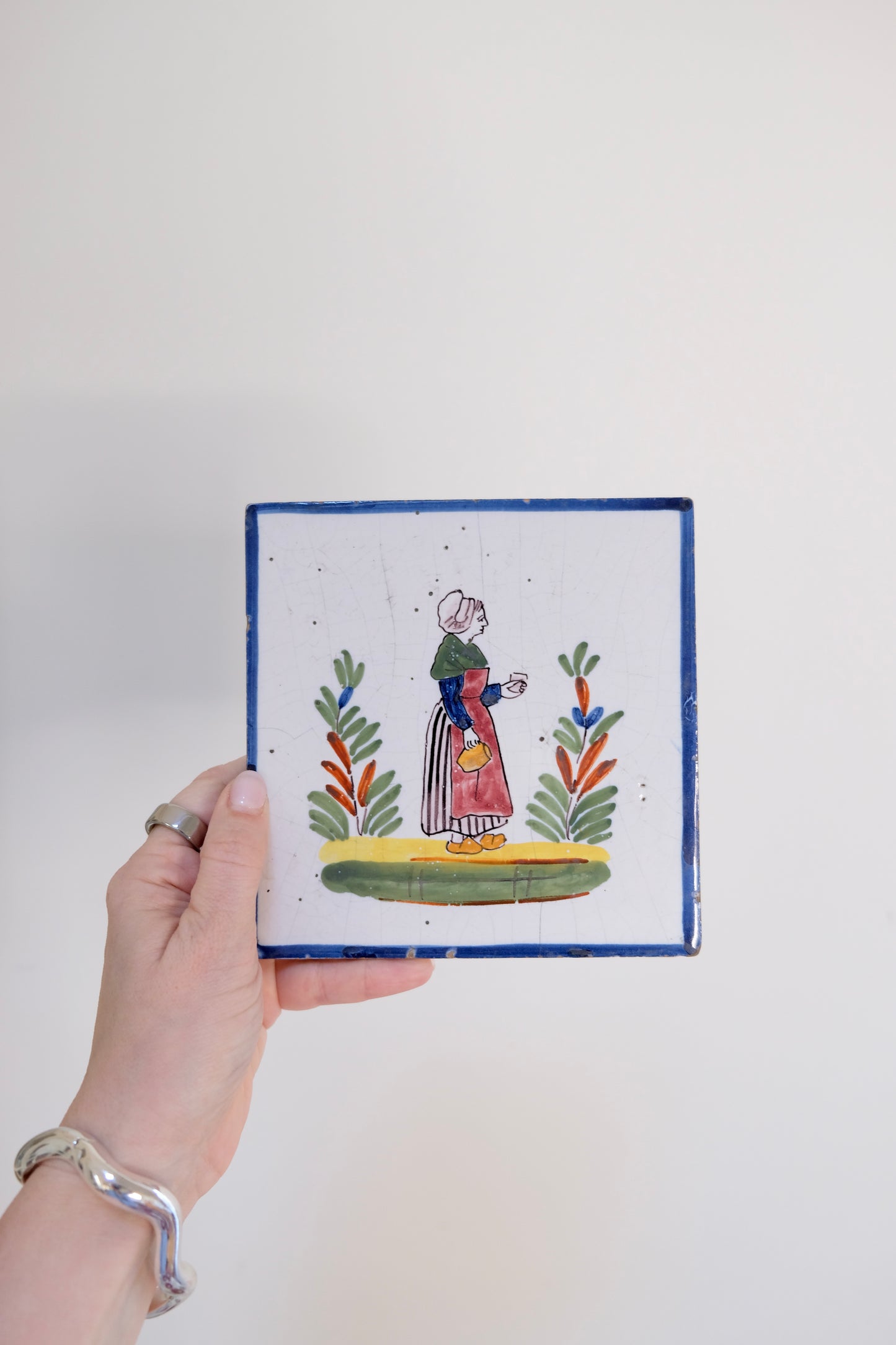 Vintage HB Quimper Hand-Painted Tile Trivet
