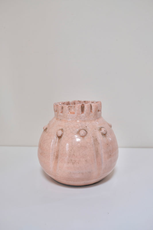 Pink Glazed Terracotta Gathered Pot