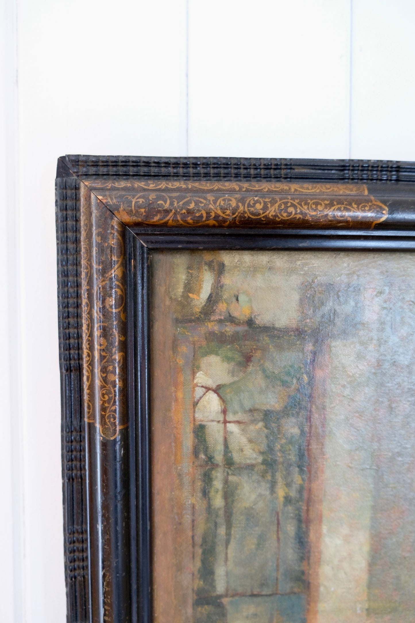 Large Moody Vintage Oil Painting of Man Seated at Grand Piano
