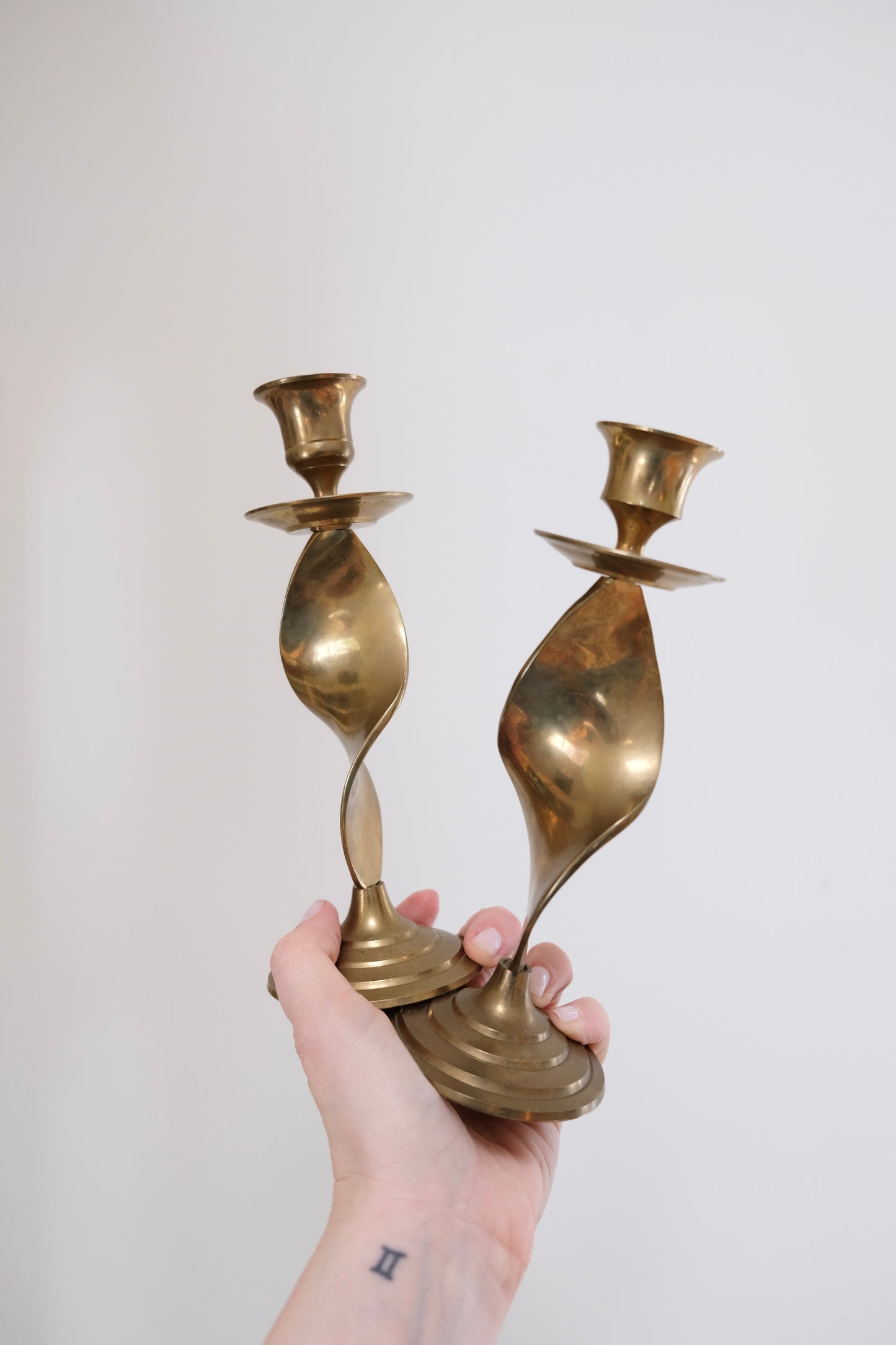 Pair of Vintage Twisted Brass Candlestick Holders