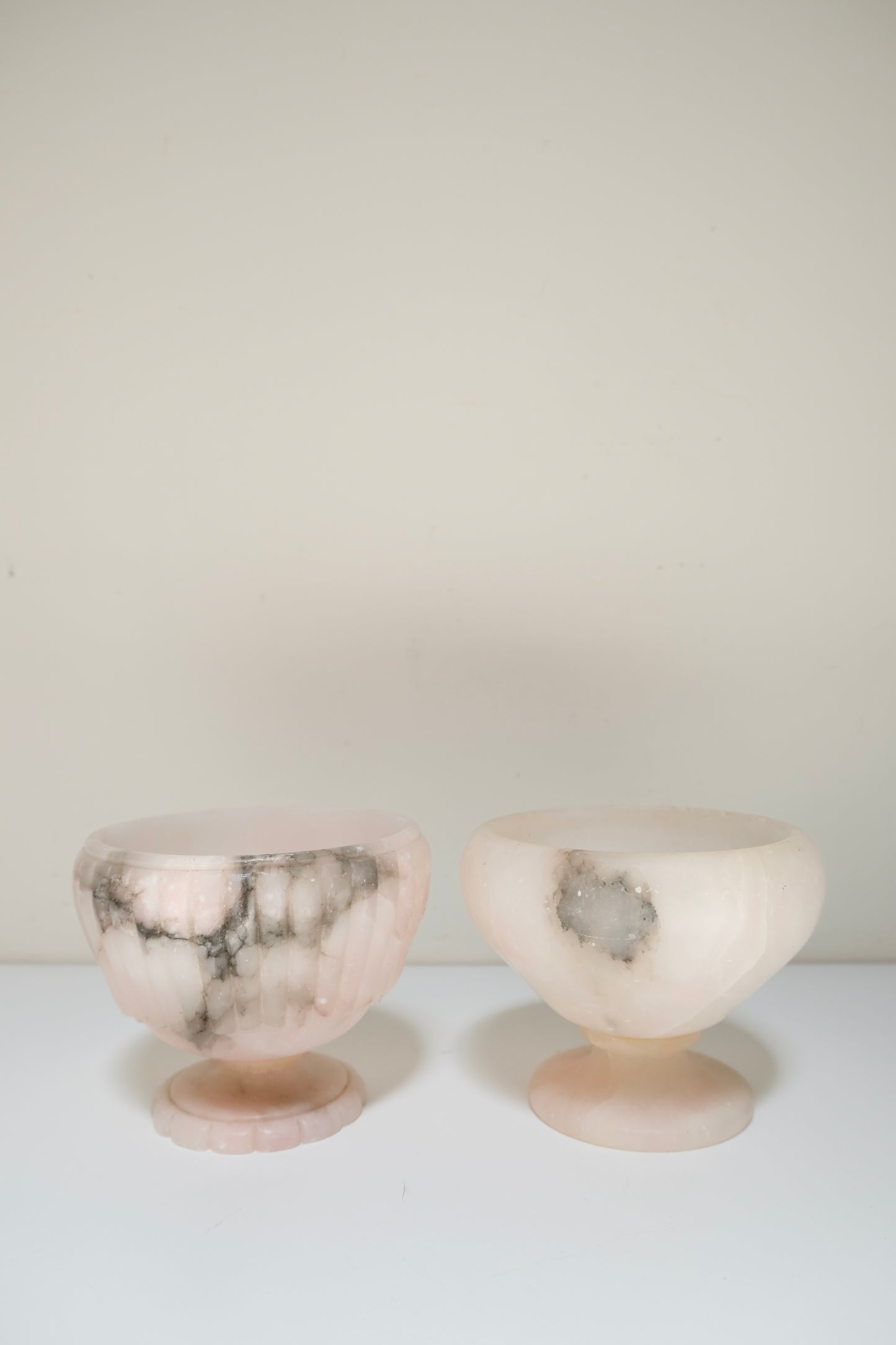Stunning Vintage Pink Alabaster Pedestal Dishes