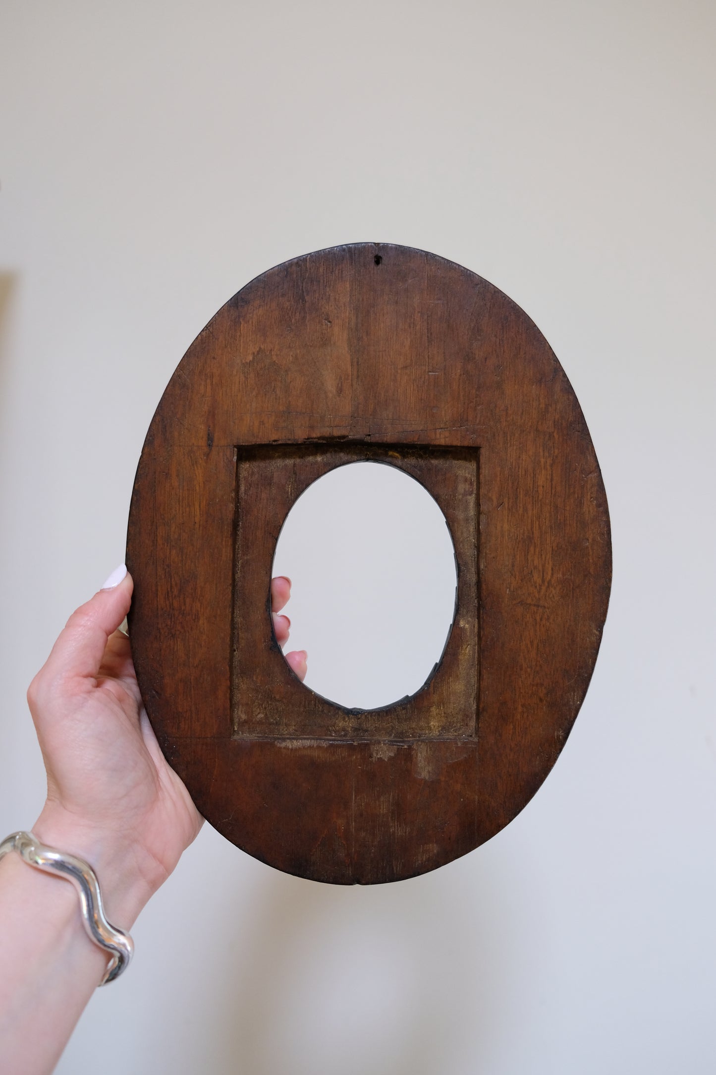 Antique Carved Oval Tramp Art Frame