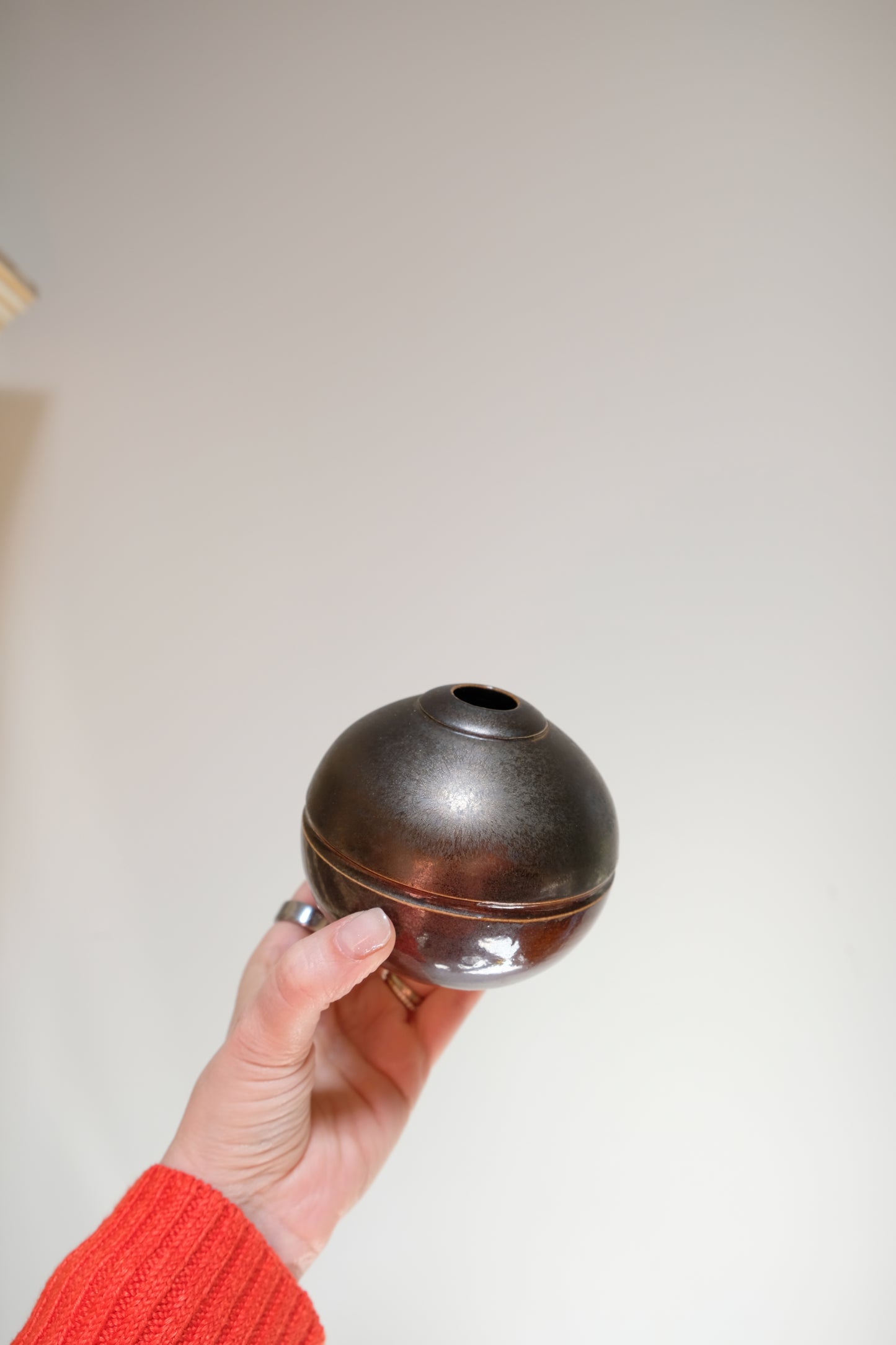 Squatty Vintage Glazed Ceramic Bud Vase