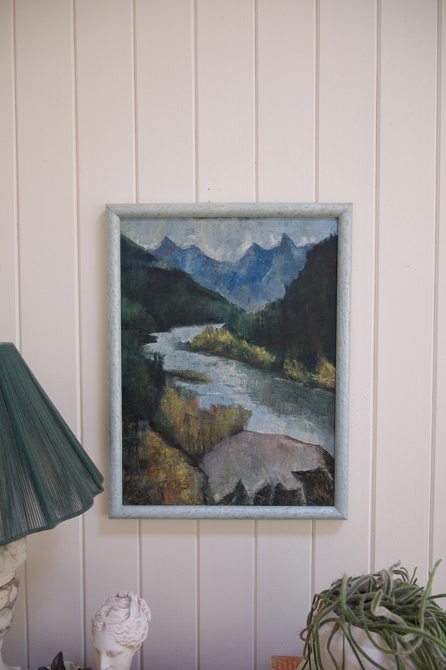 Vintage Original Mountain River Oil Painting