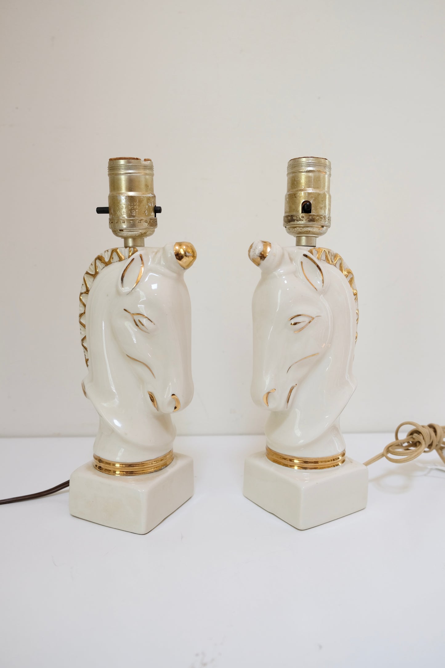 Pair of Vintage Ceramic Horse Head Lamps