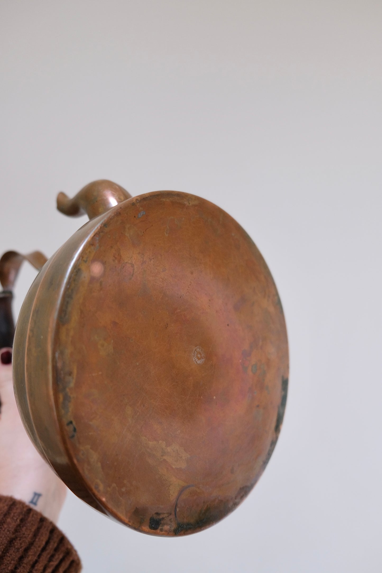 Portuguese Copper Kettle with Wooden Handle — 9” x 8”