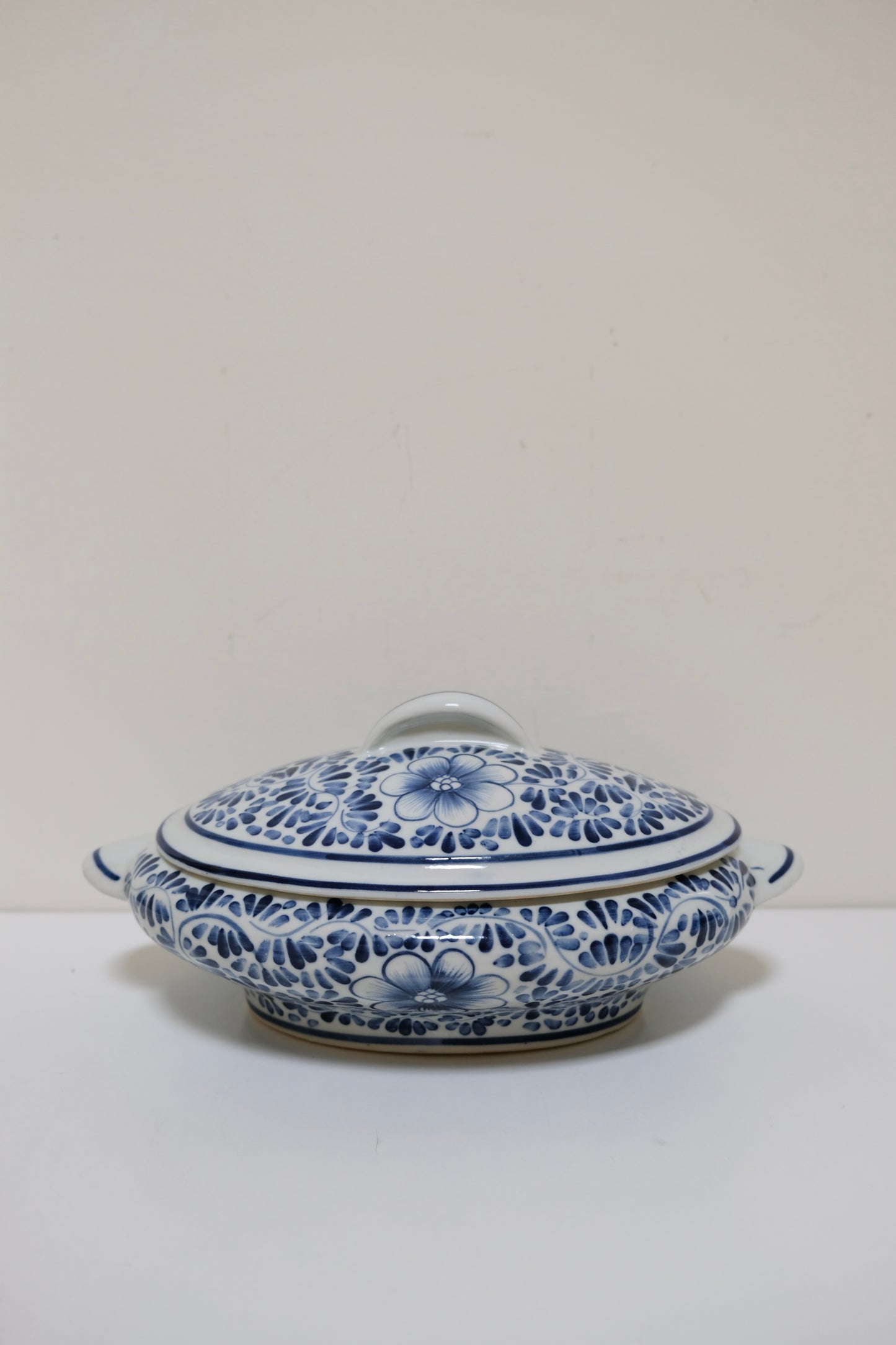 Blue & White Floral Tureen with Lid