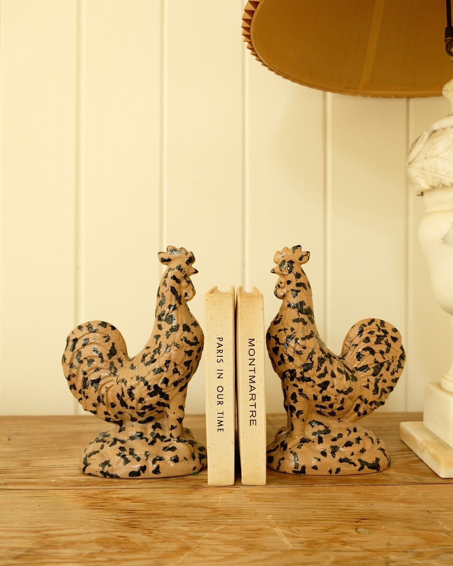 Pair of Vintage Spotted Glazed Roosters